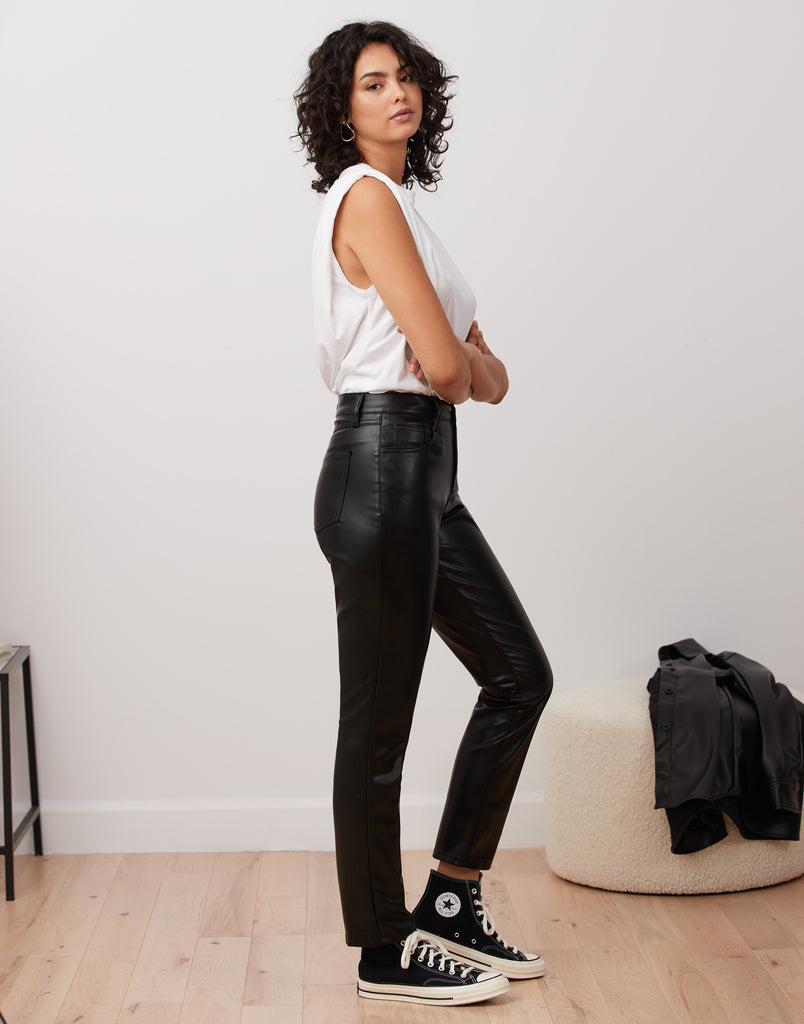 Black Faux Fur Leather Full Length Leggings Skinny Slim Style Stretch –  fashionavenue4you boutique