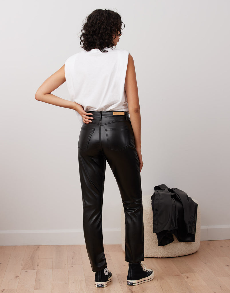 Straight Leg Faux Leather Pants, Stretchy Pants, Vegan Leather