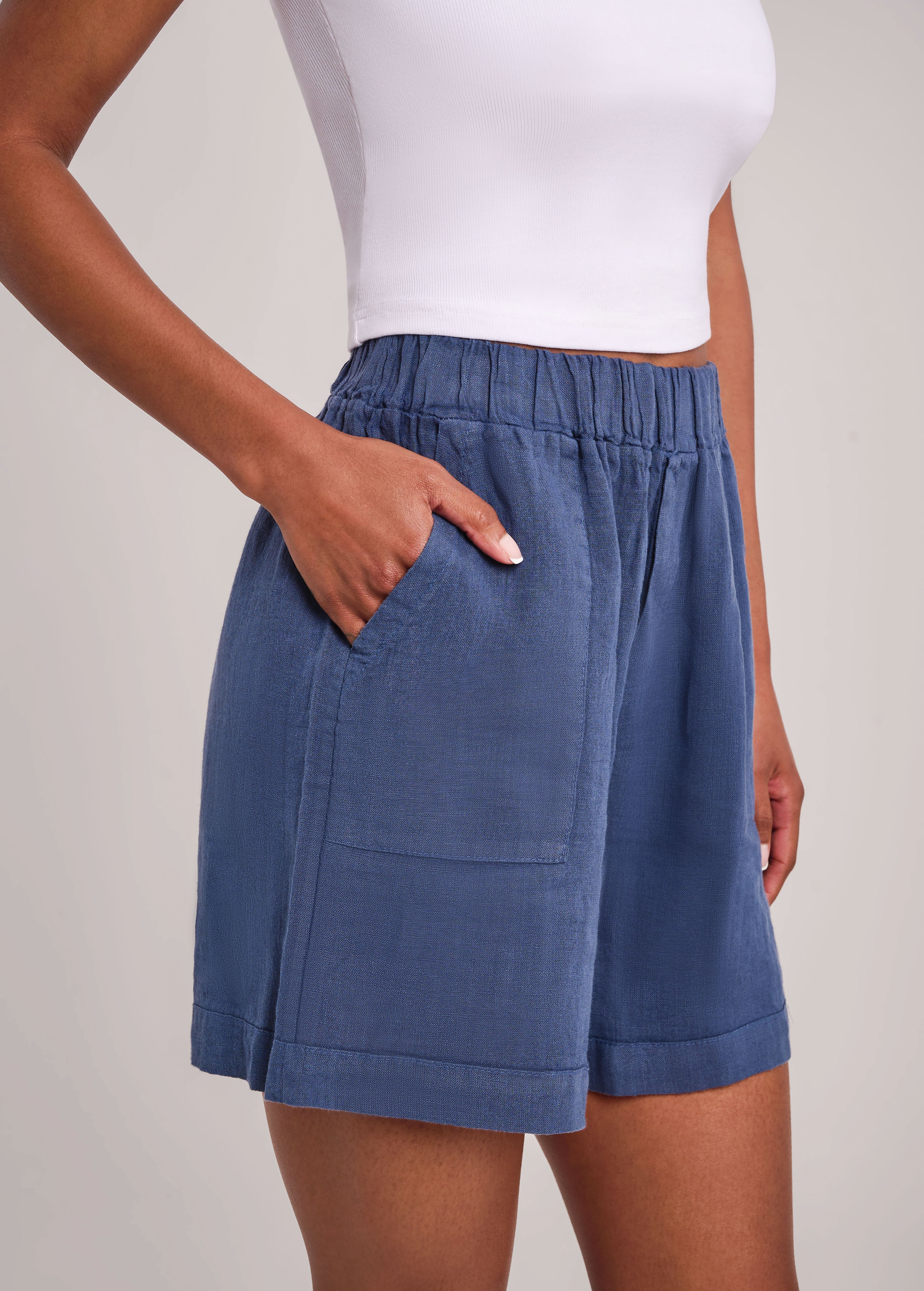 WILLA WIDE LEG LINEN SHORTS / DENIM