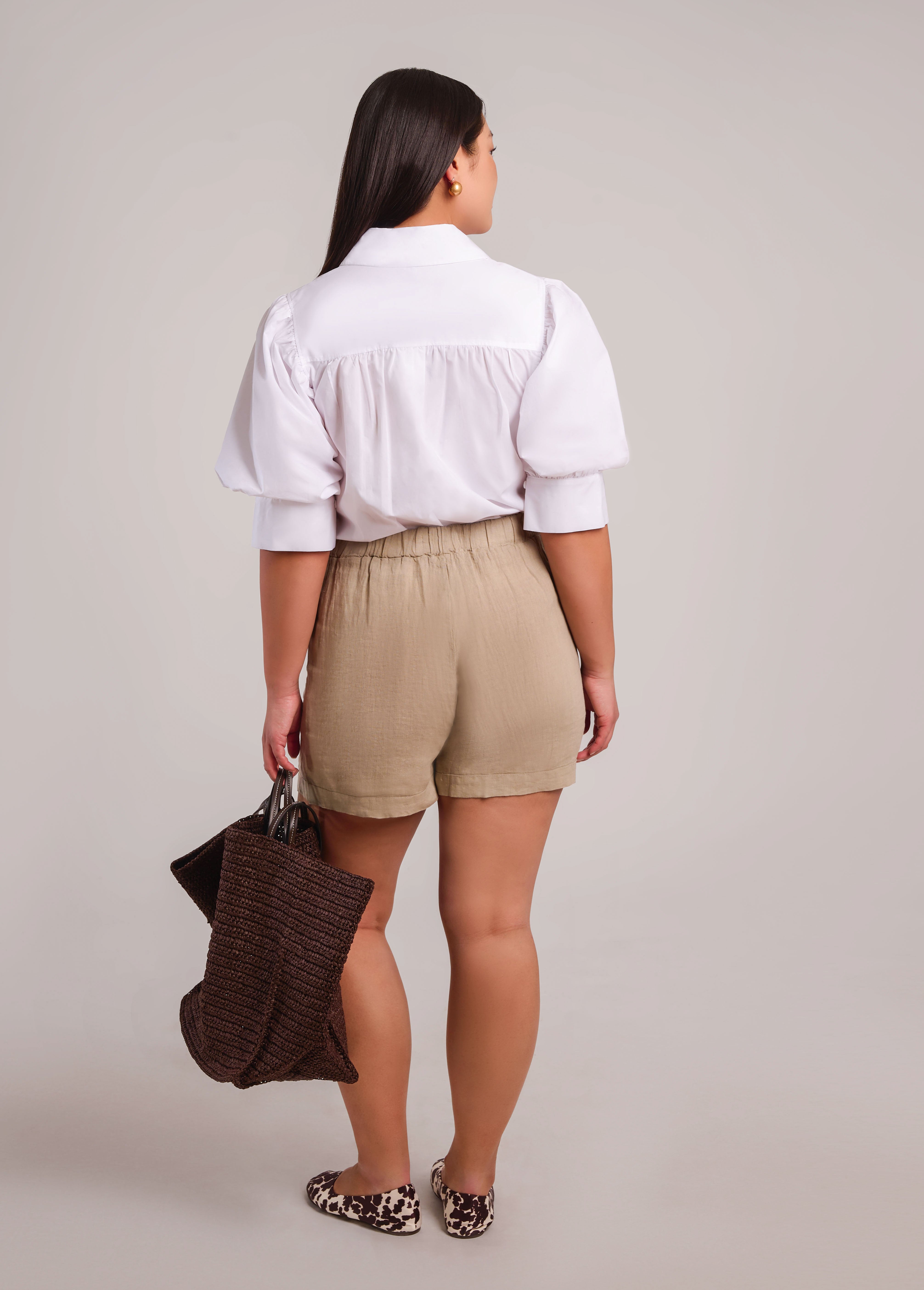 WILLA WIDE LEG LINEN SHORTS / SAND DUNE