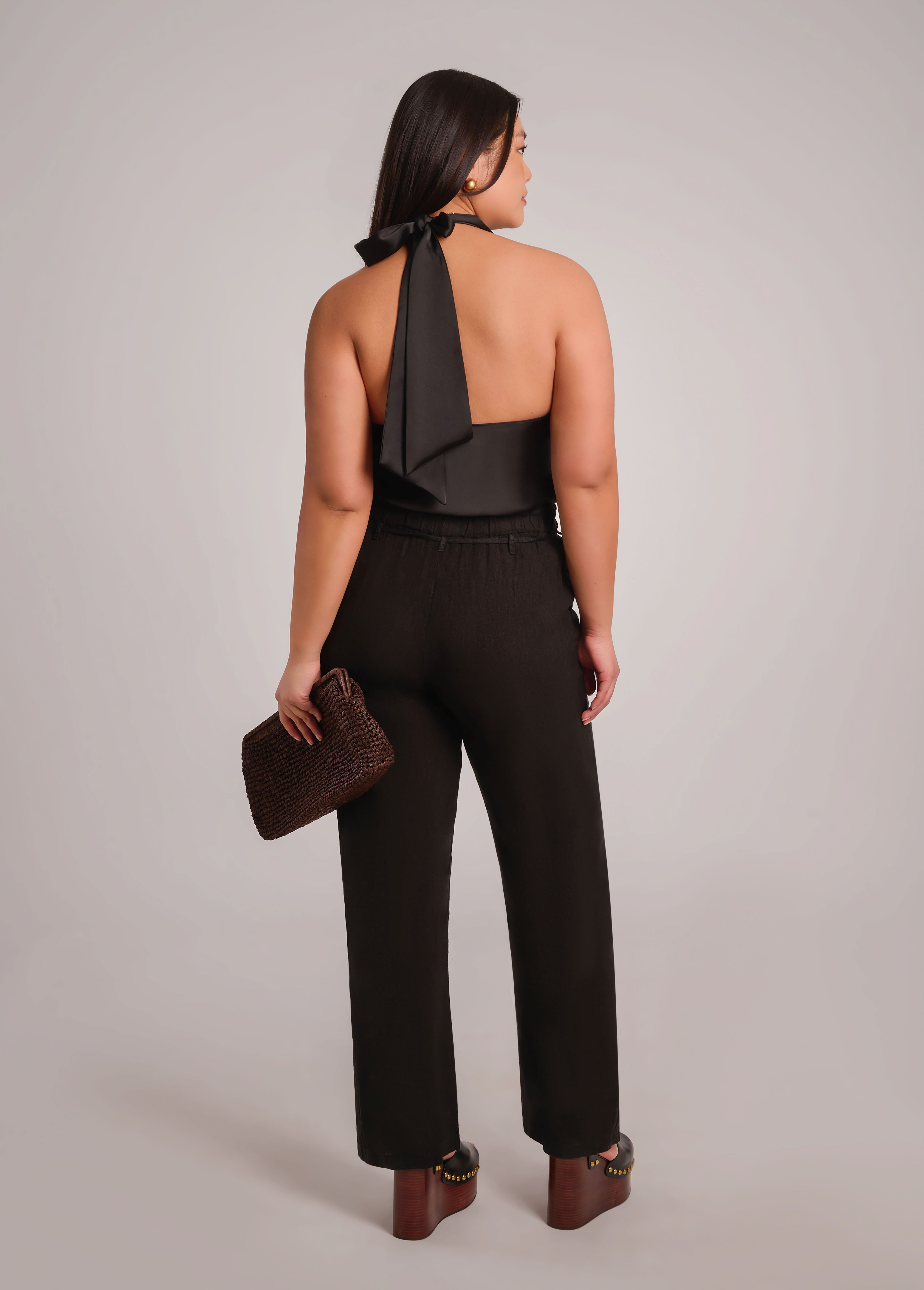 NORA BELTED LINEN TROUSERS / BLACK