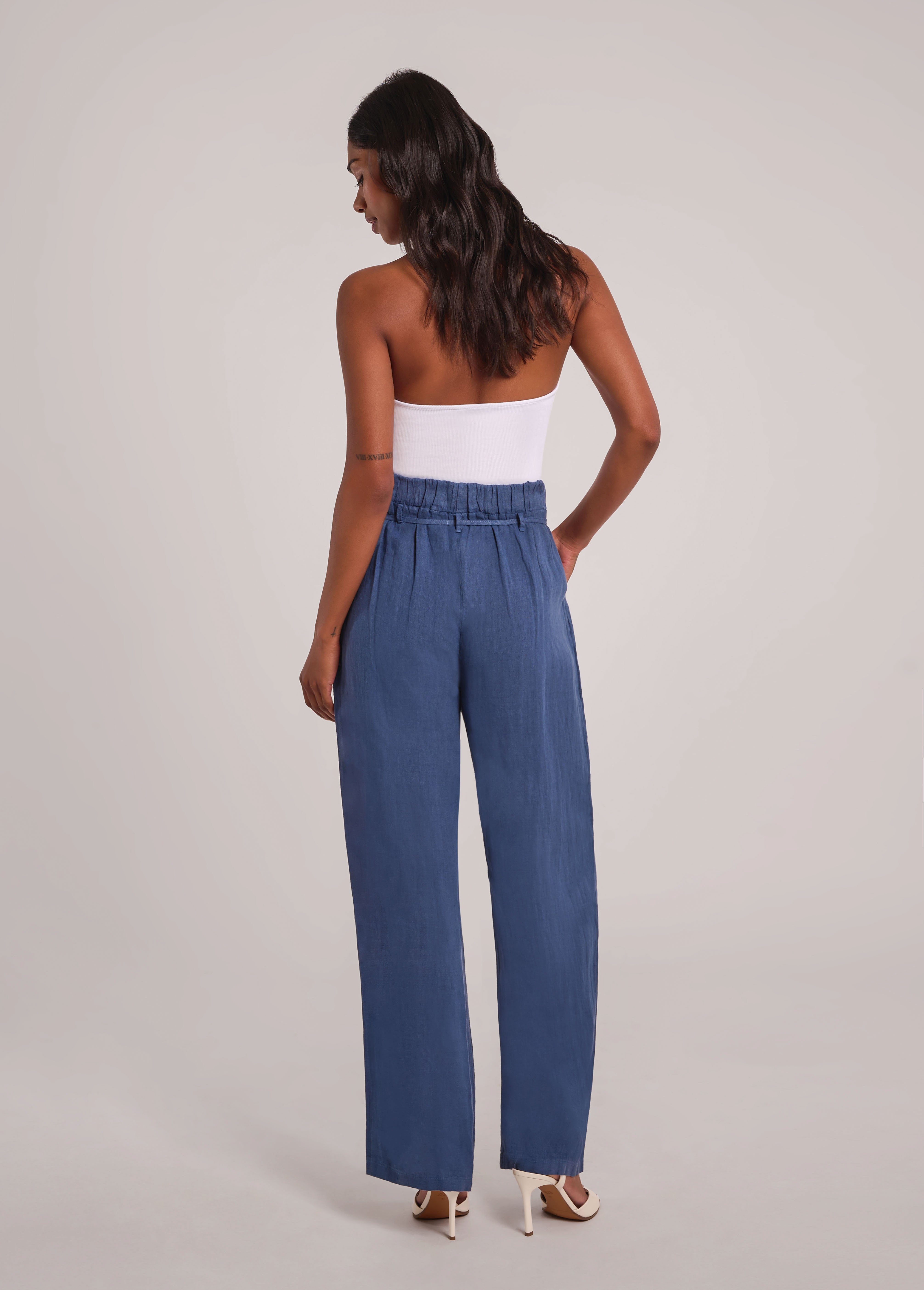 NORA BELTED LINEN TROUSERS / DENIM