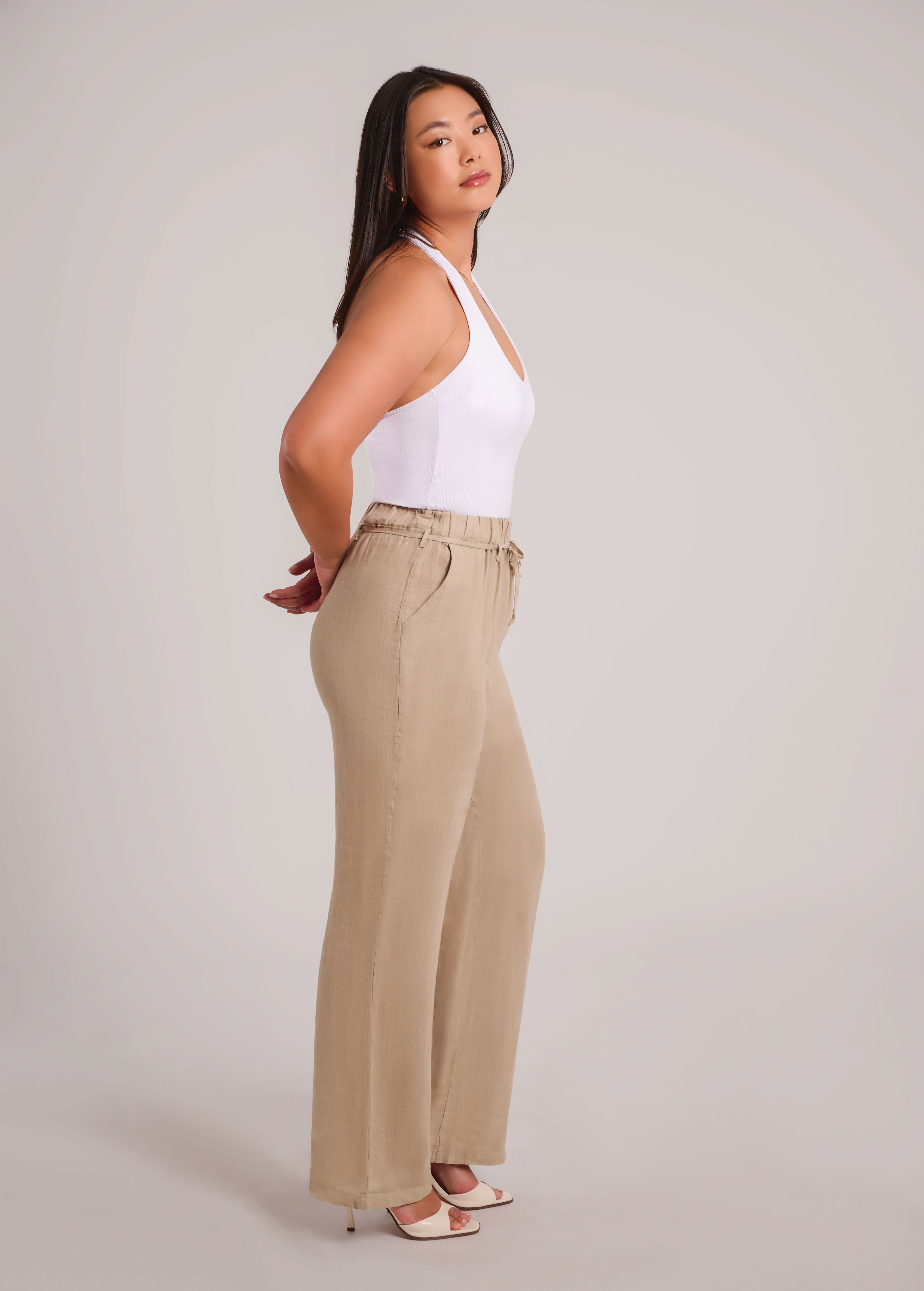 NORA BELTED LINEN TROUSERS / SAND DUNE