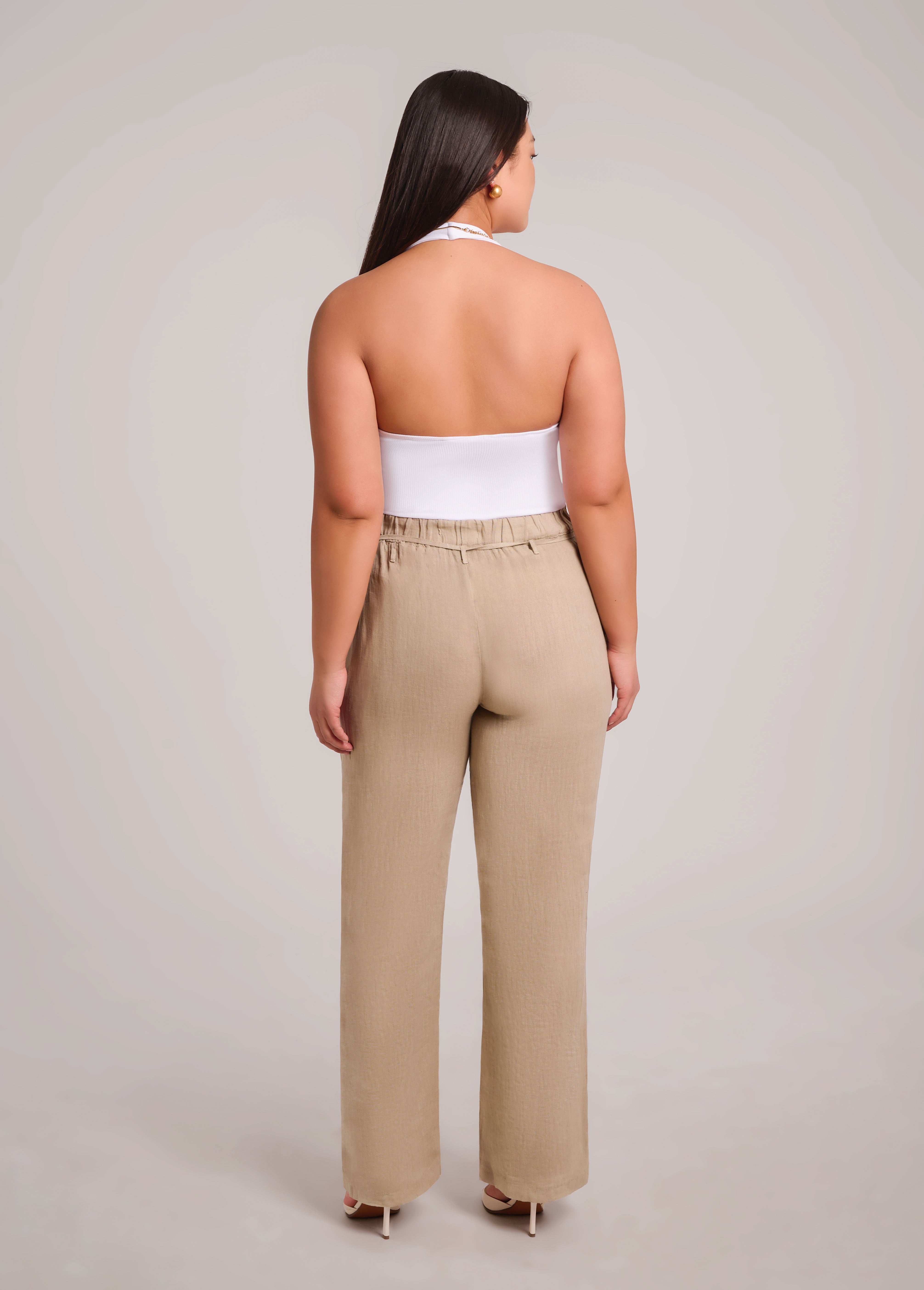 NORA BELTED LINEN TROUSERS / SAND DUNE