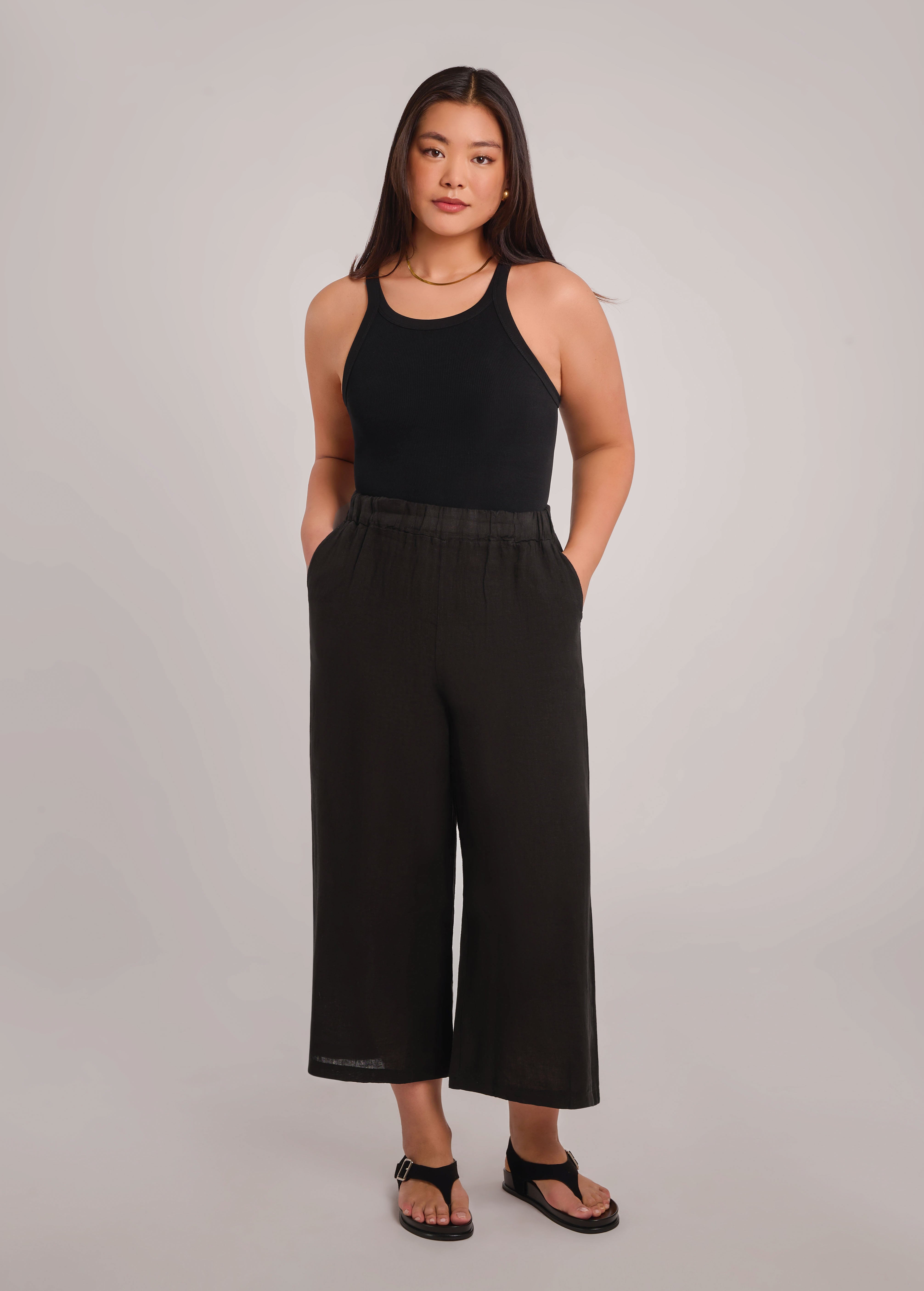 KAMILLA CROPPED WIDE LEG TROUSERS / BLACK