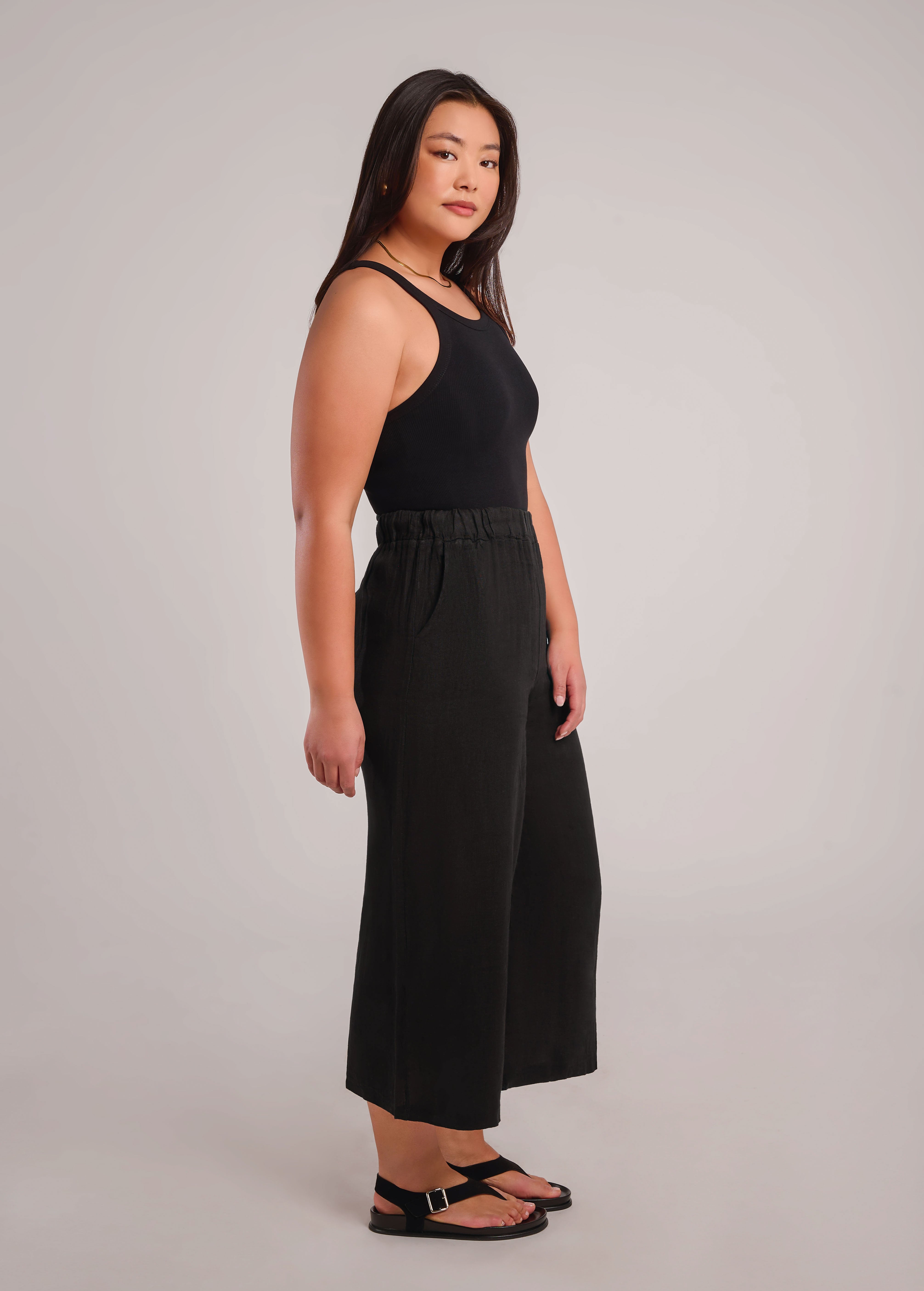 KAMILLA CROPPED WIDE LEG TROUSERS / BLACK