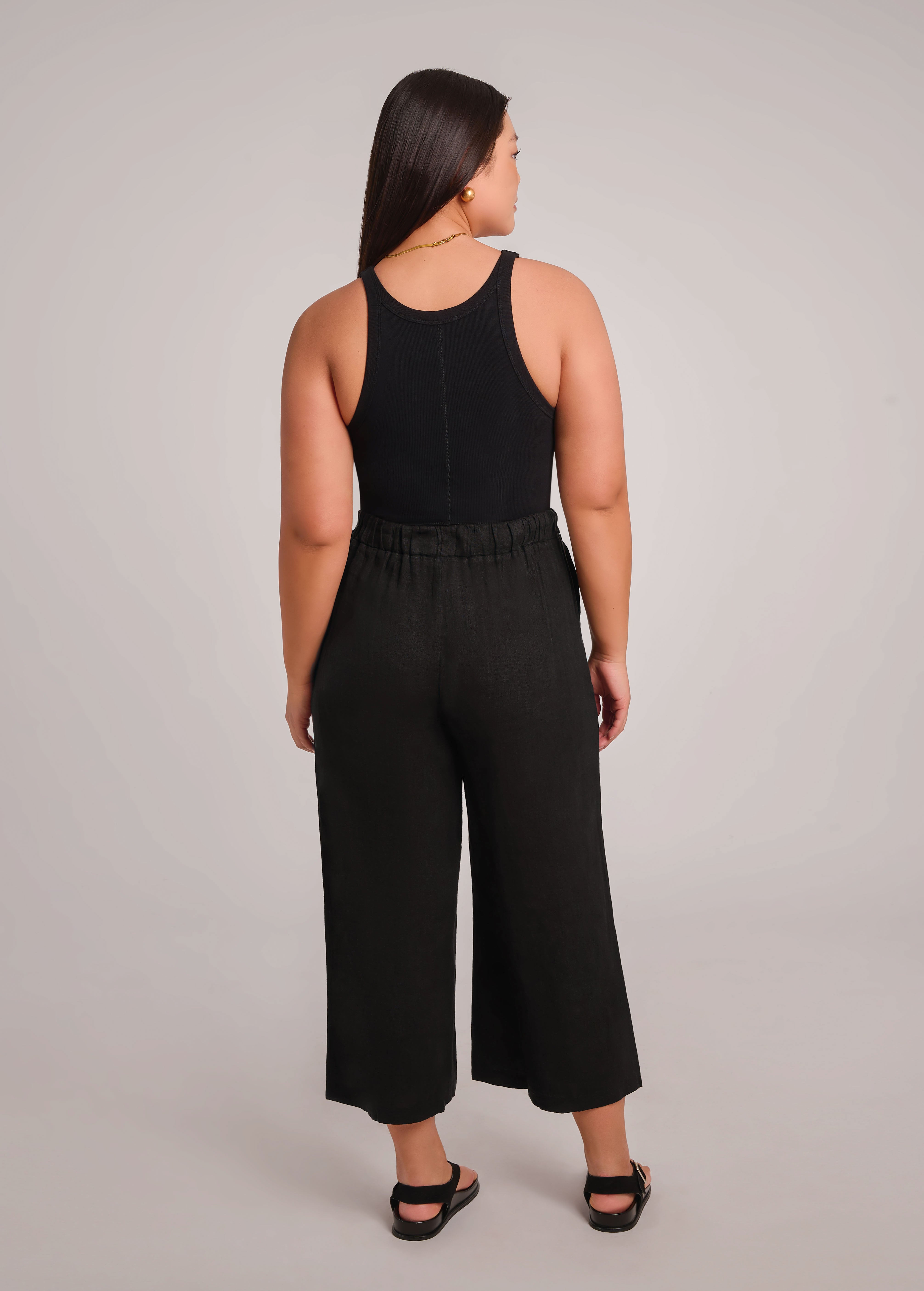 KAMILLA CROPPED WIDE LEG TROUSERS / BLACK