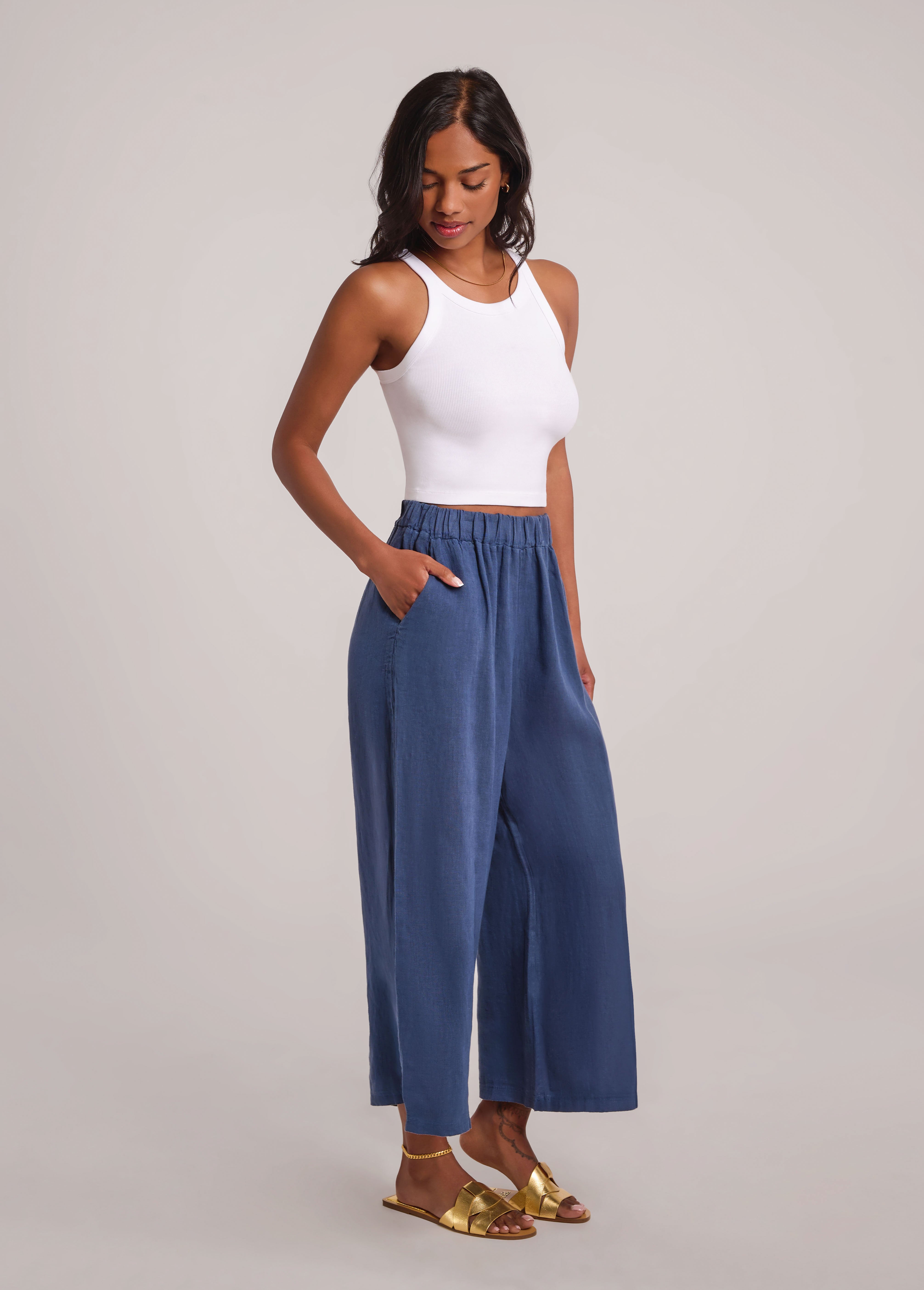 KAMILLA CROPPED WIDE LEG TROUSERS / DENIM