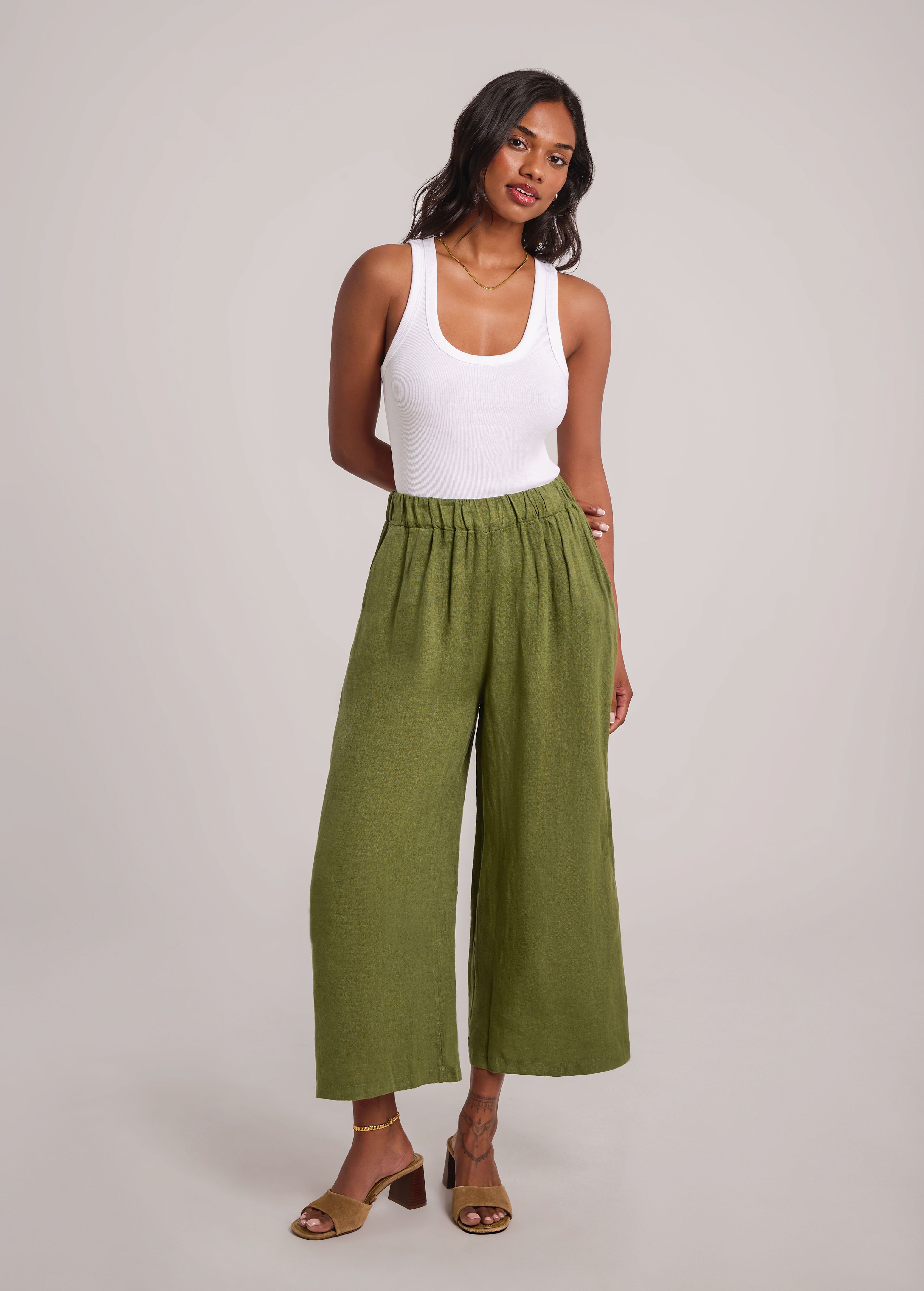 KAMILLA CROPPED WIDE LEG TROUSERS / MOSS