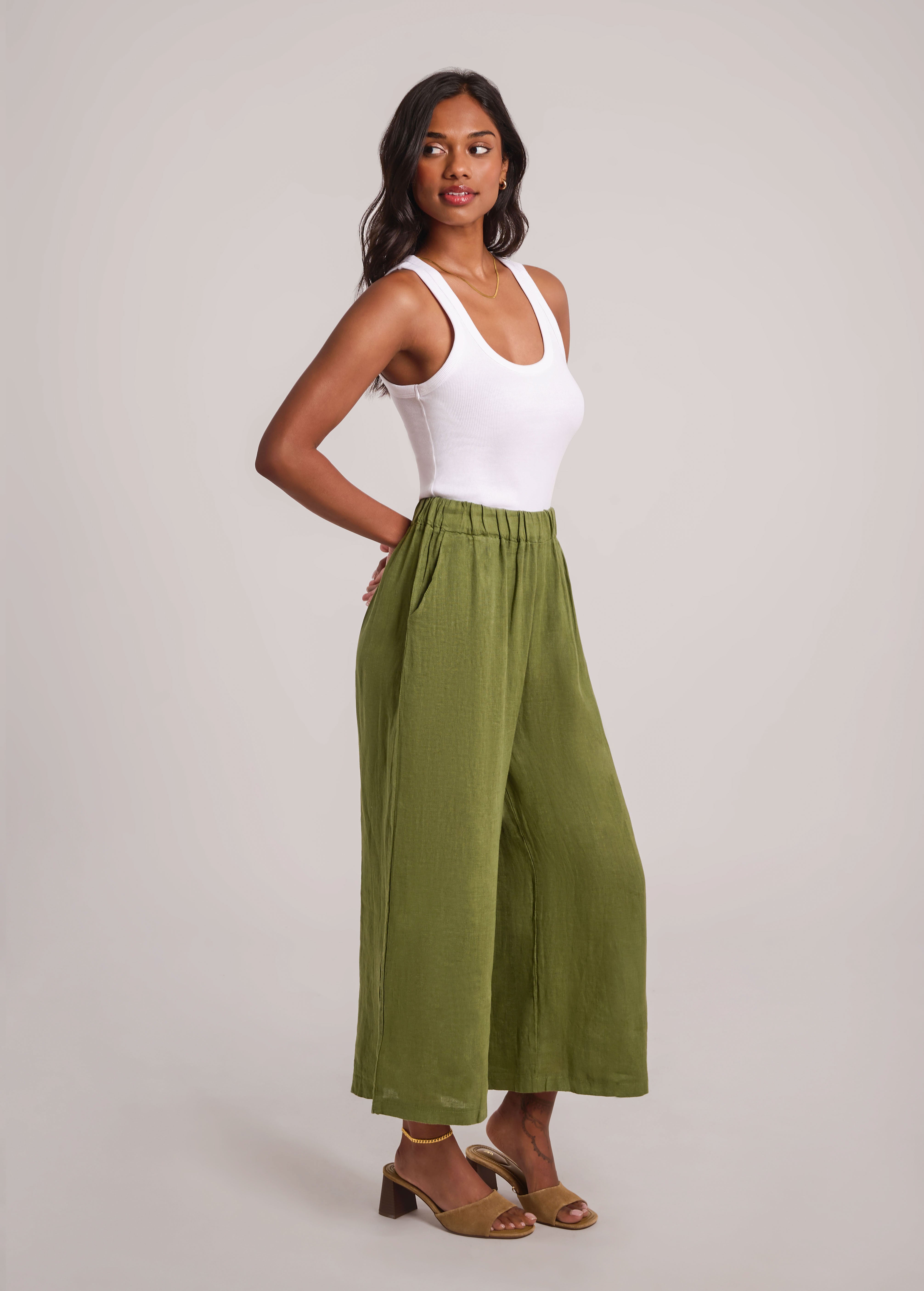 KAMILLA CROPPED WIDE LEG TROUSERS / MOSS