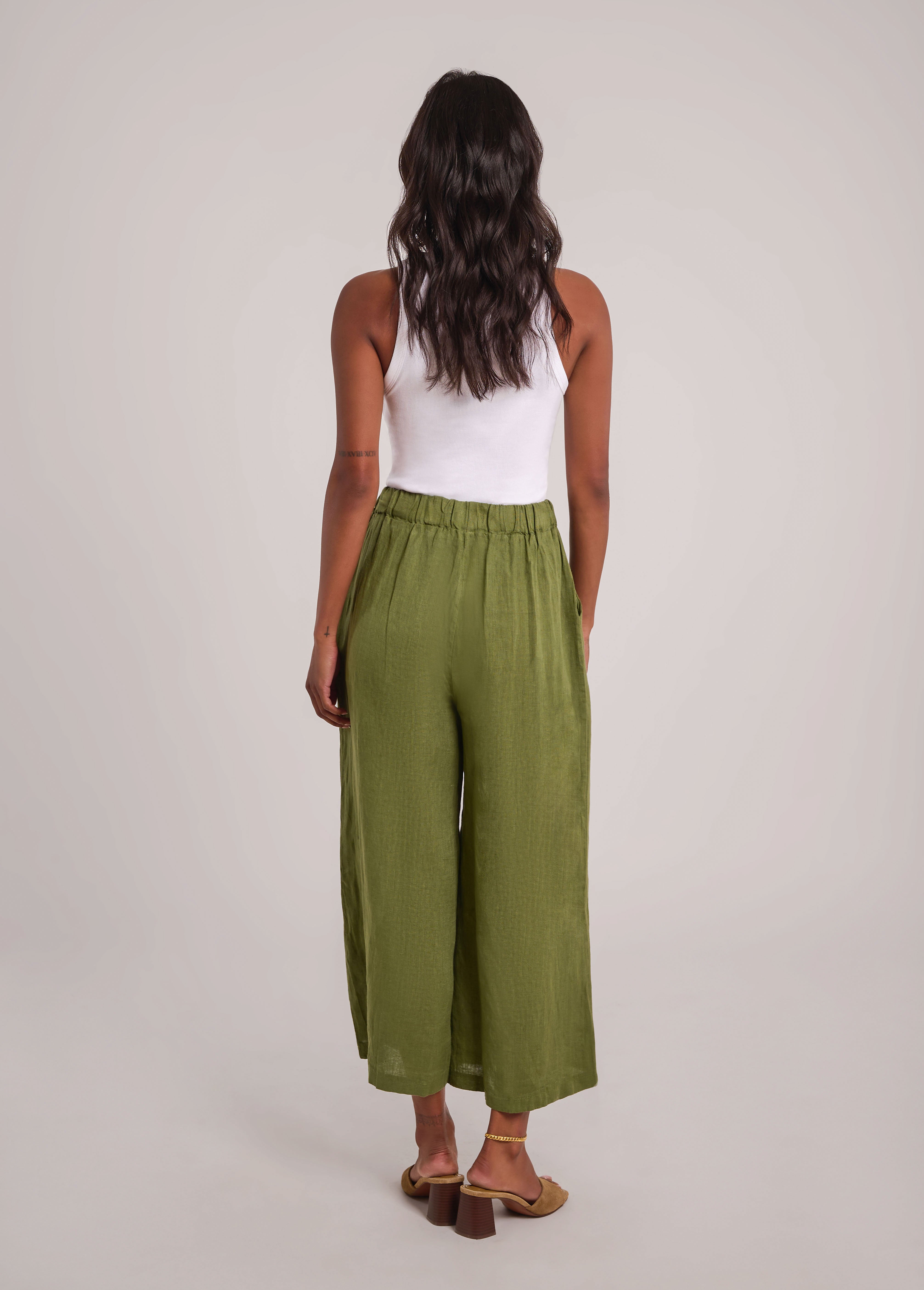 KAMILLA CROPPED WIDE LEG TROUSERS / MOSS