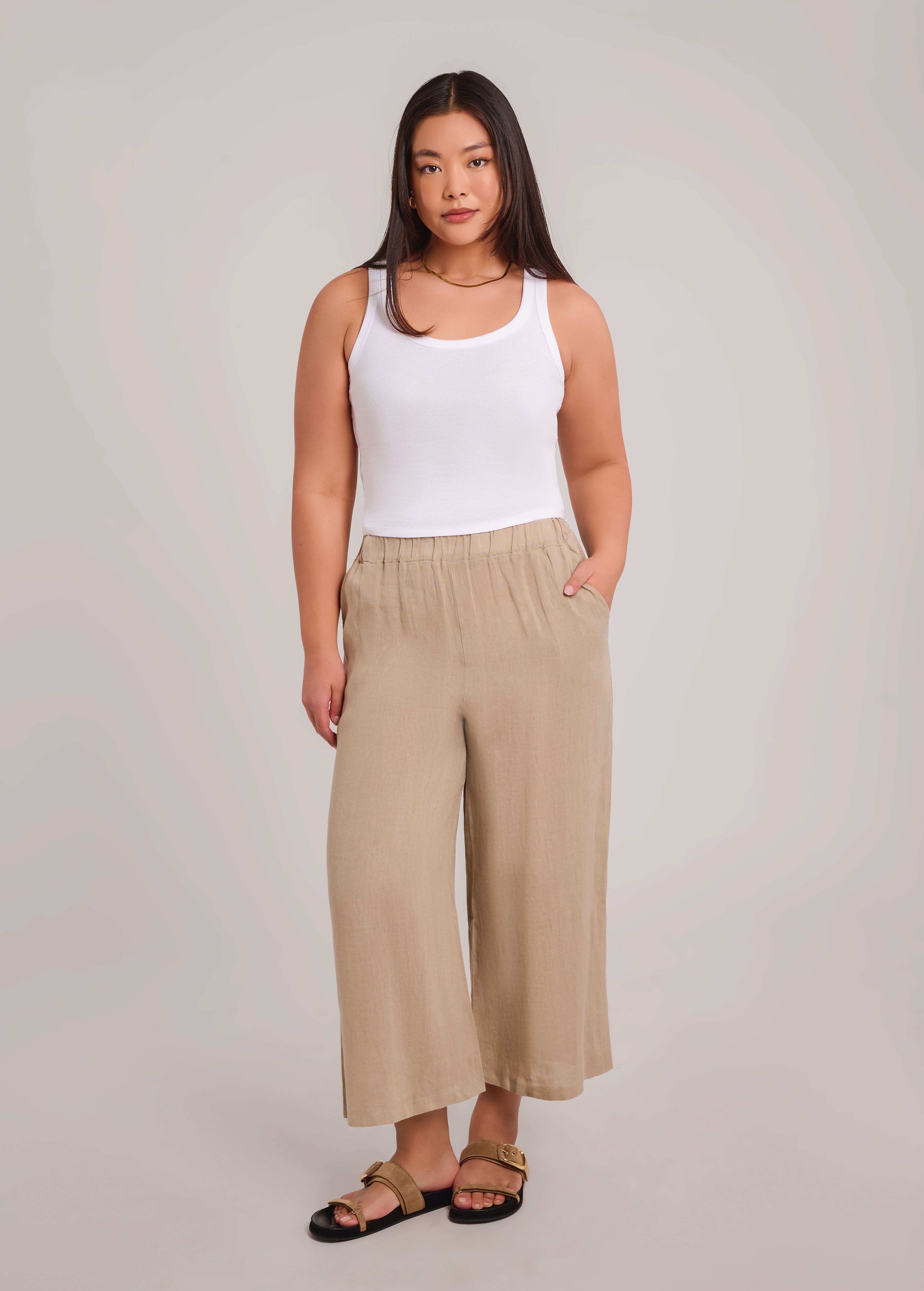 KAMILLA CROPPED WIDE LEG TROUSERS / SAND DUNE