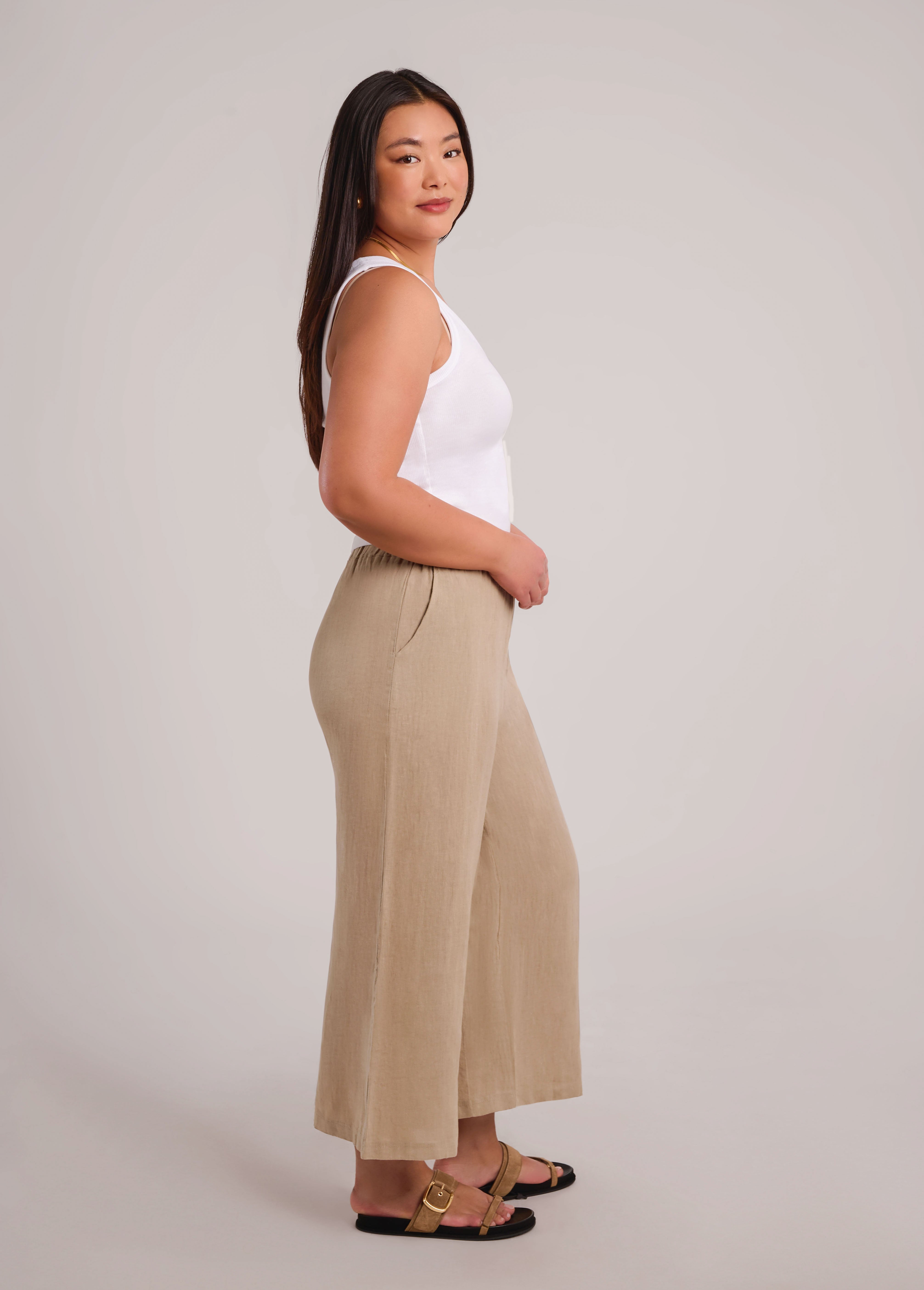 KAMILLA CROPPED WIDE LEG TROUSERS / SAND DUNE