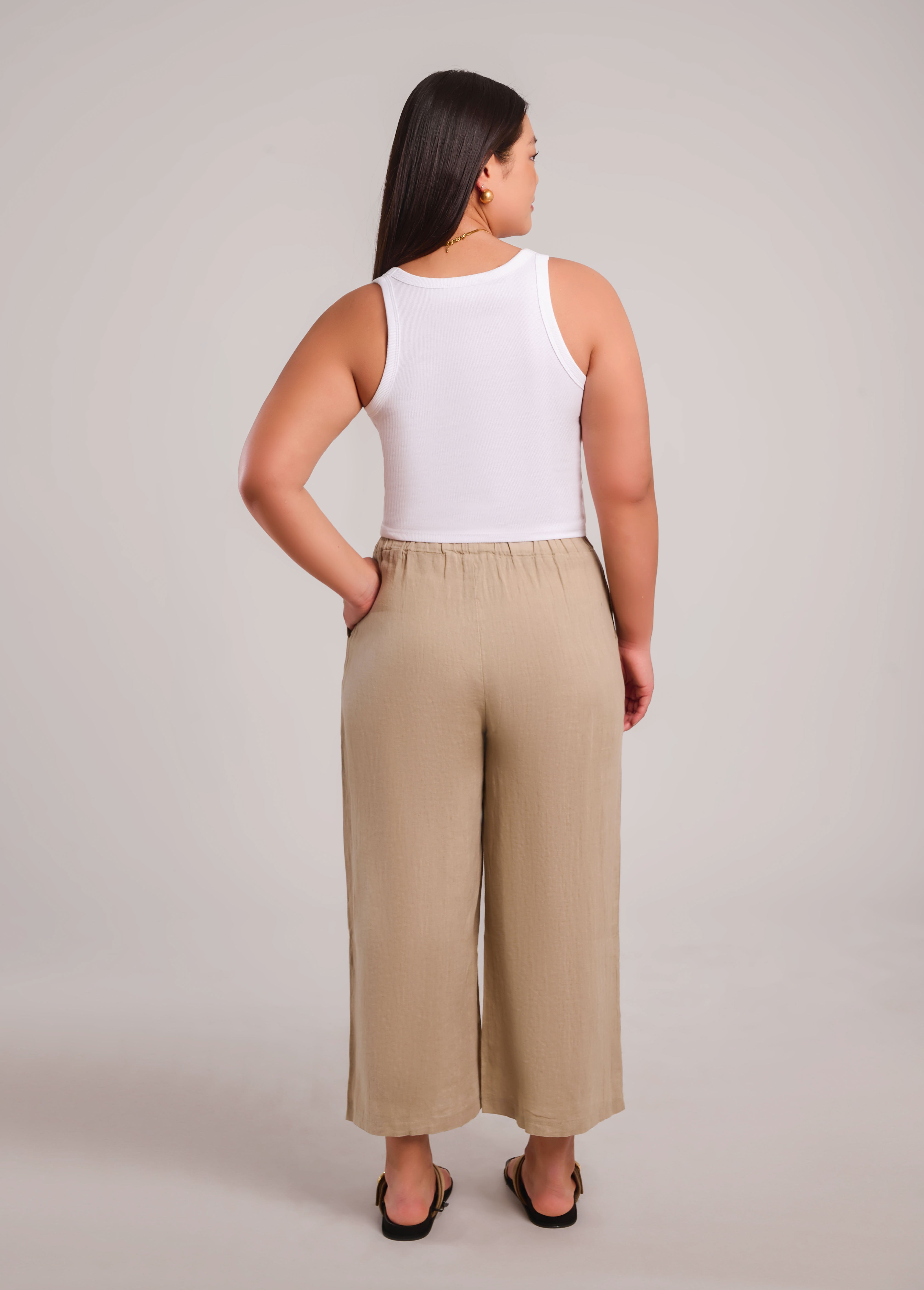 KAMILLA CROPPED WIDE LEG TROUSERS / SAND DUNE