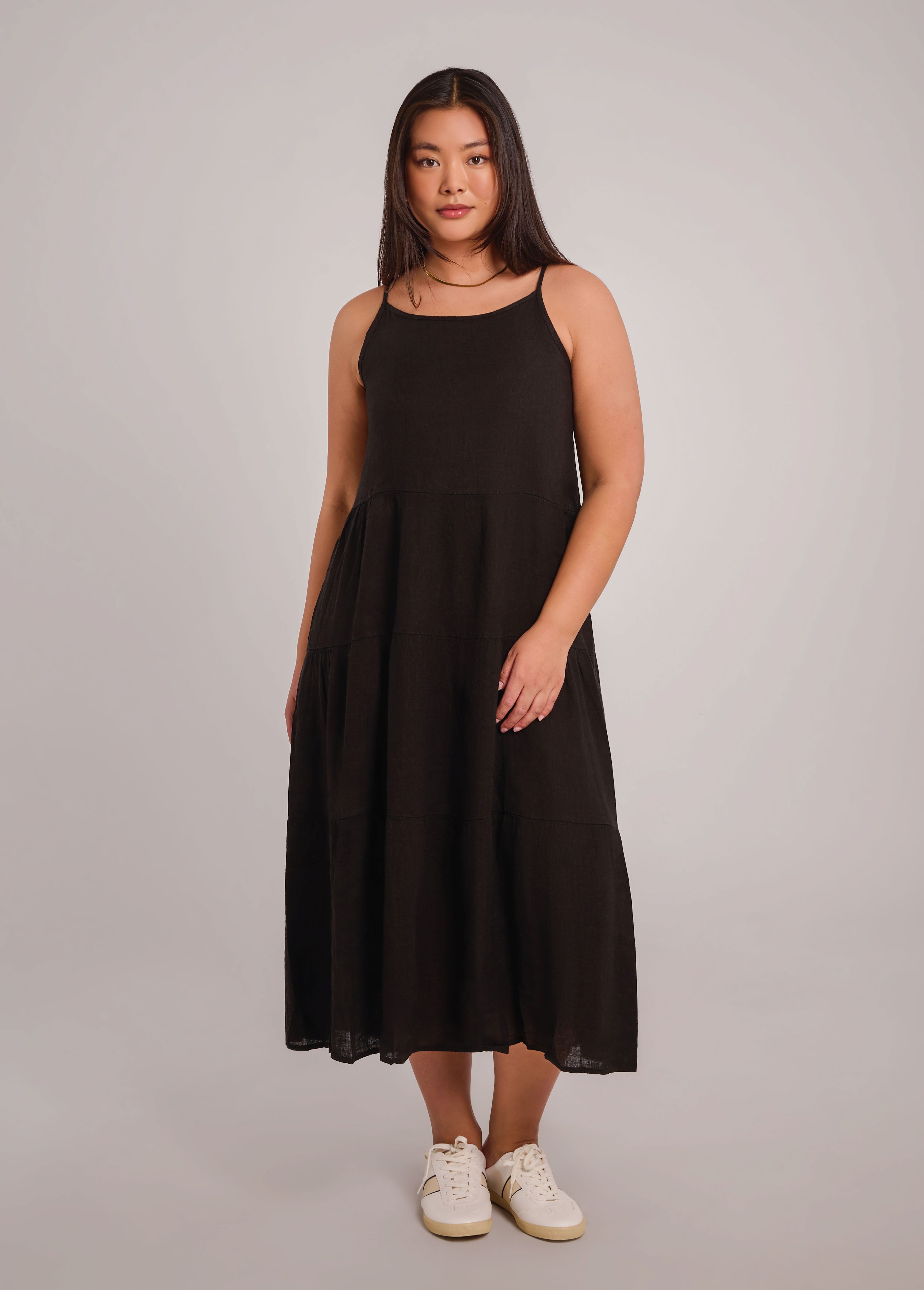 OPHELIA ANKLE GRAZING LINEN DRESS / BLACK