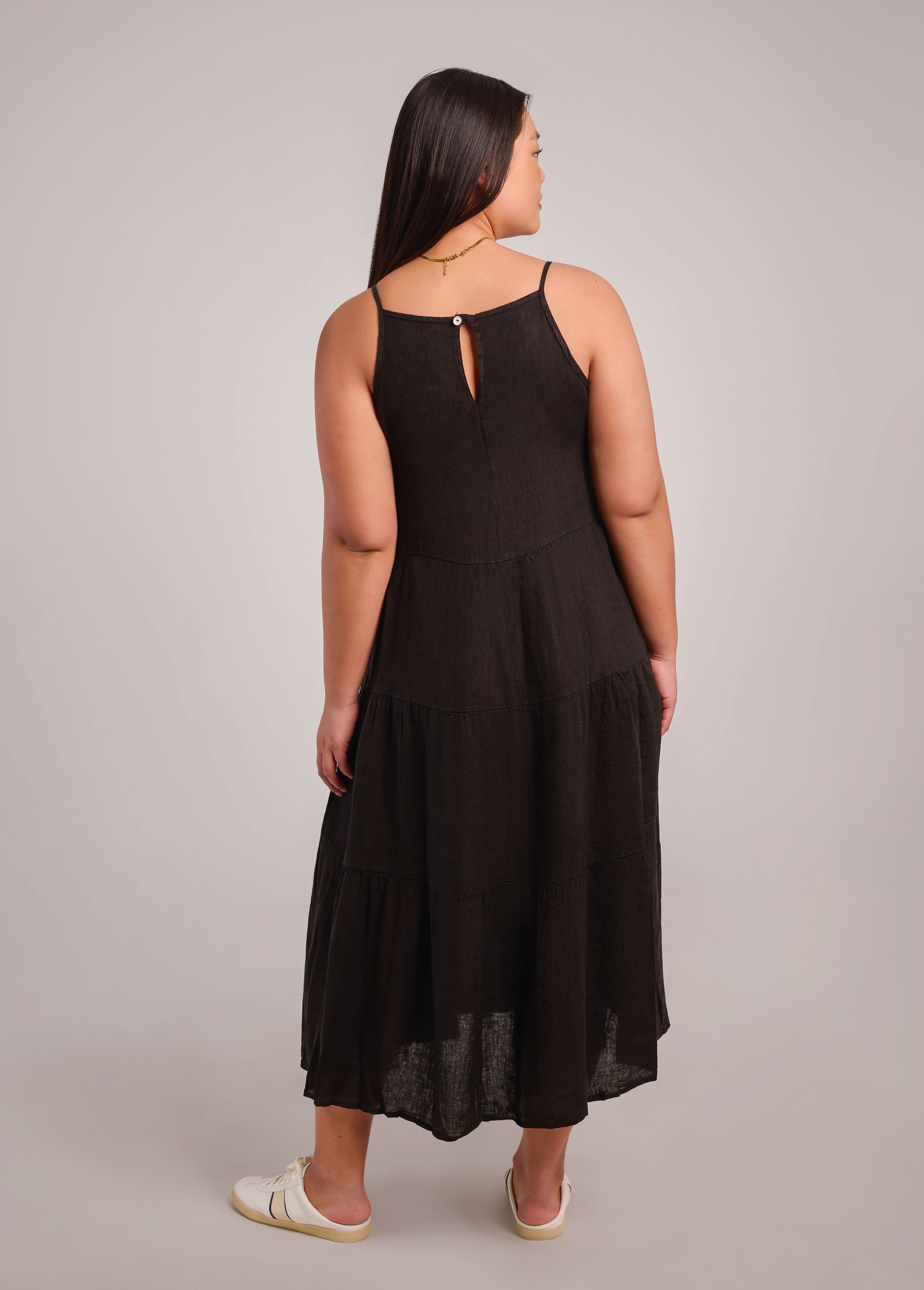 OPHELIA ANKLE GRAZING LINEN DRESS / BLACK