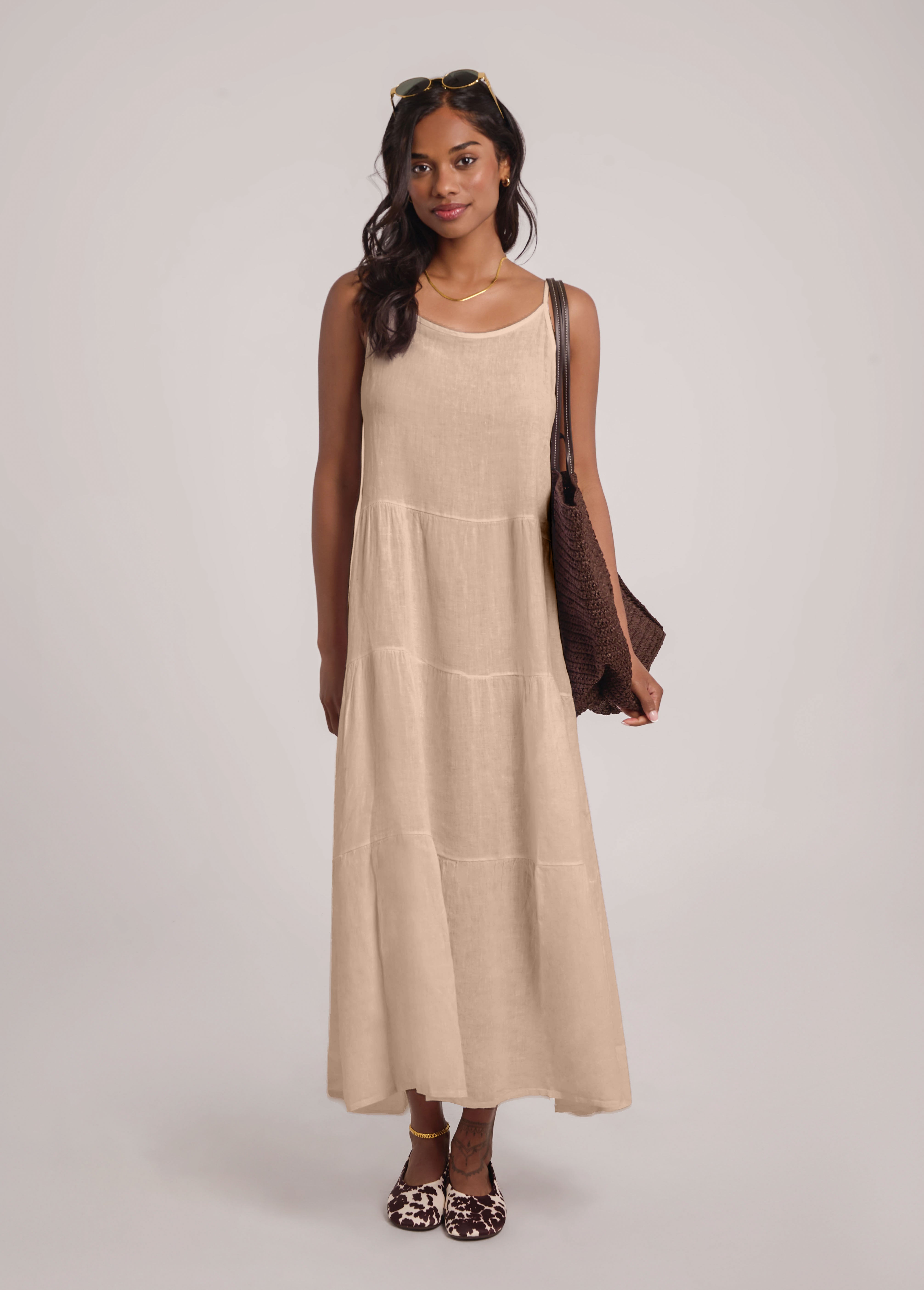 OPHELIA ANKLE GRAZING LINEN DRESS / SAND DUNE