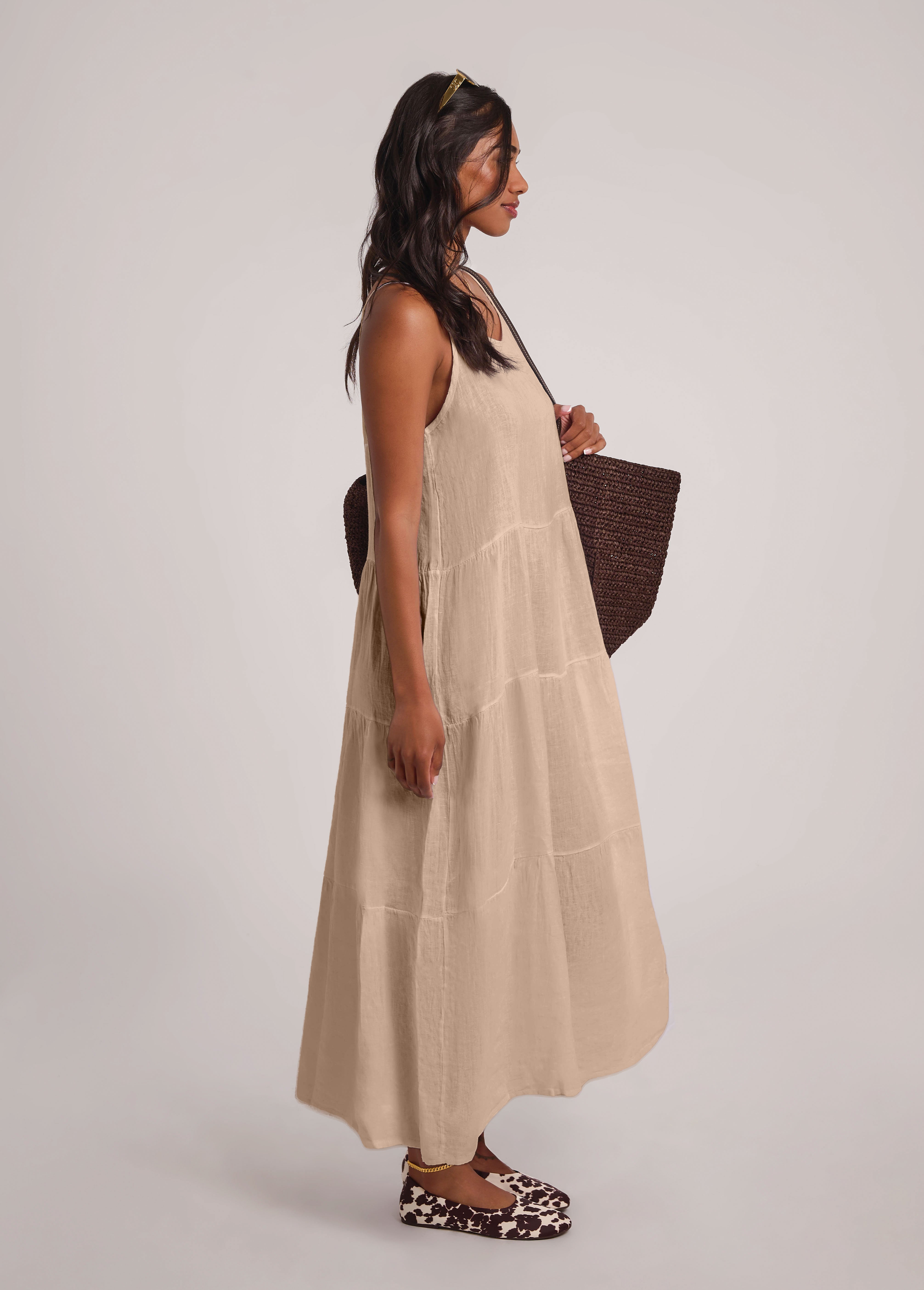 OPHELIA ANKLE GRAZING LINEN DRESS / SAND DUNE