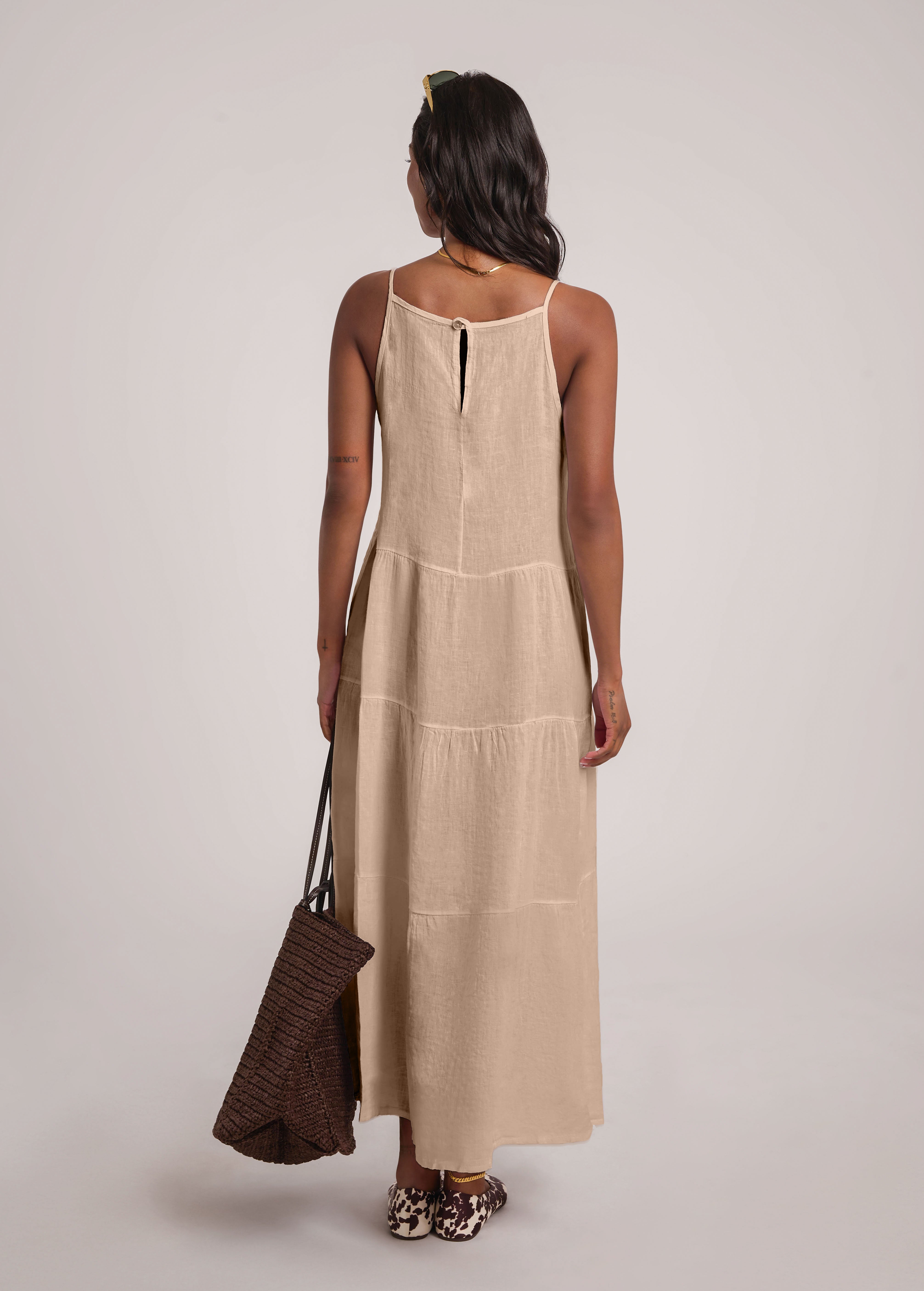OPHELIA ANKLE GRAZING LINEN DRESS / SAND DUNE