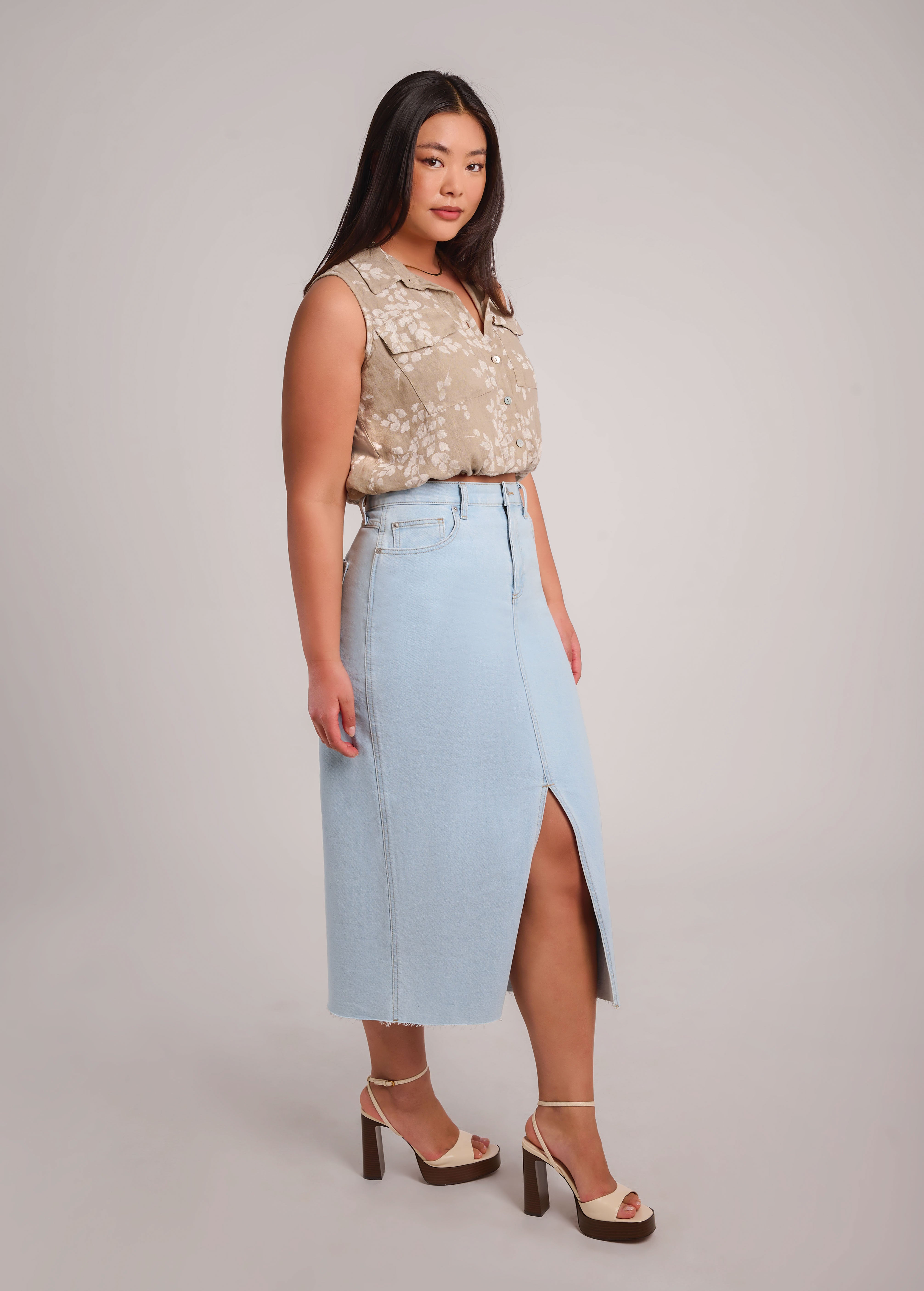 RAIN PRINTED LINEN SLEEVELESS VEST / SAND DUNE