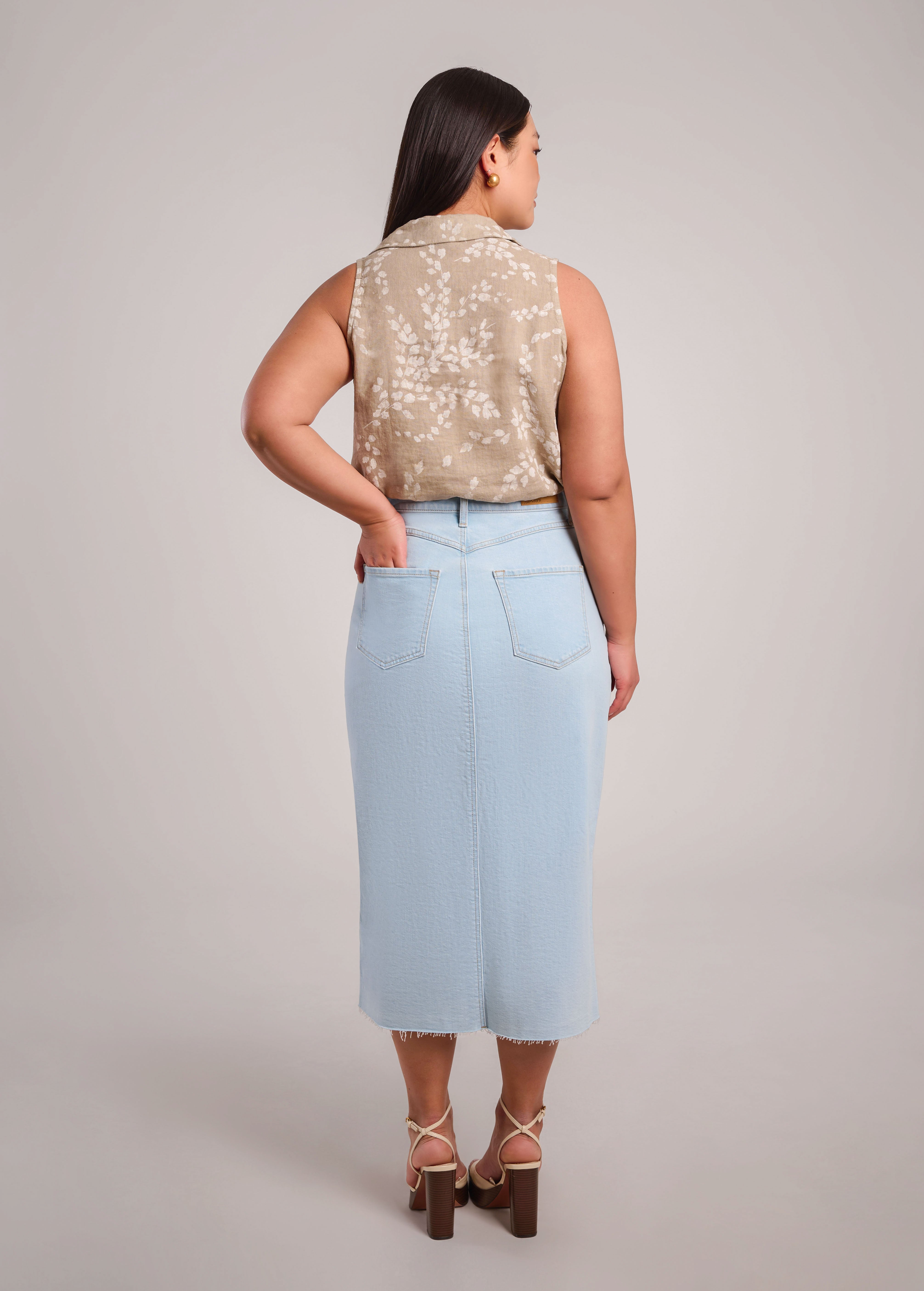 RAIN PRINTED LINEN SLEEVELESS VEST / SAND DUNE