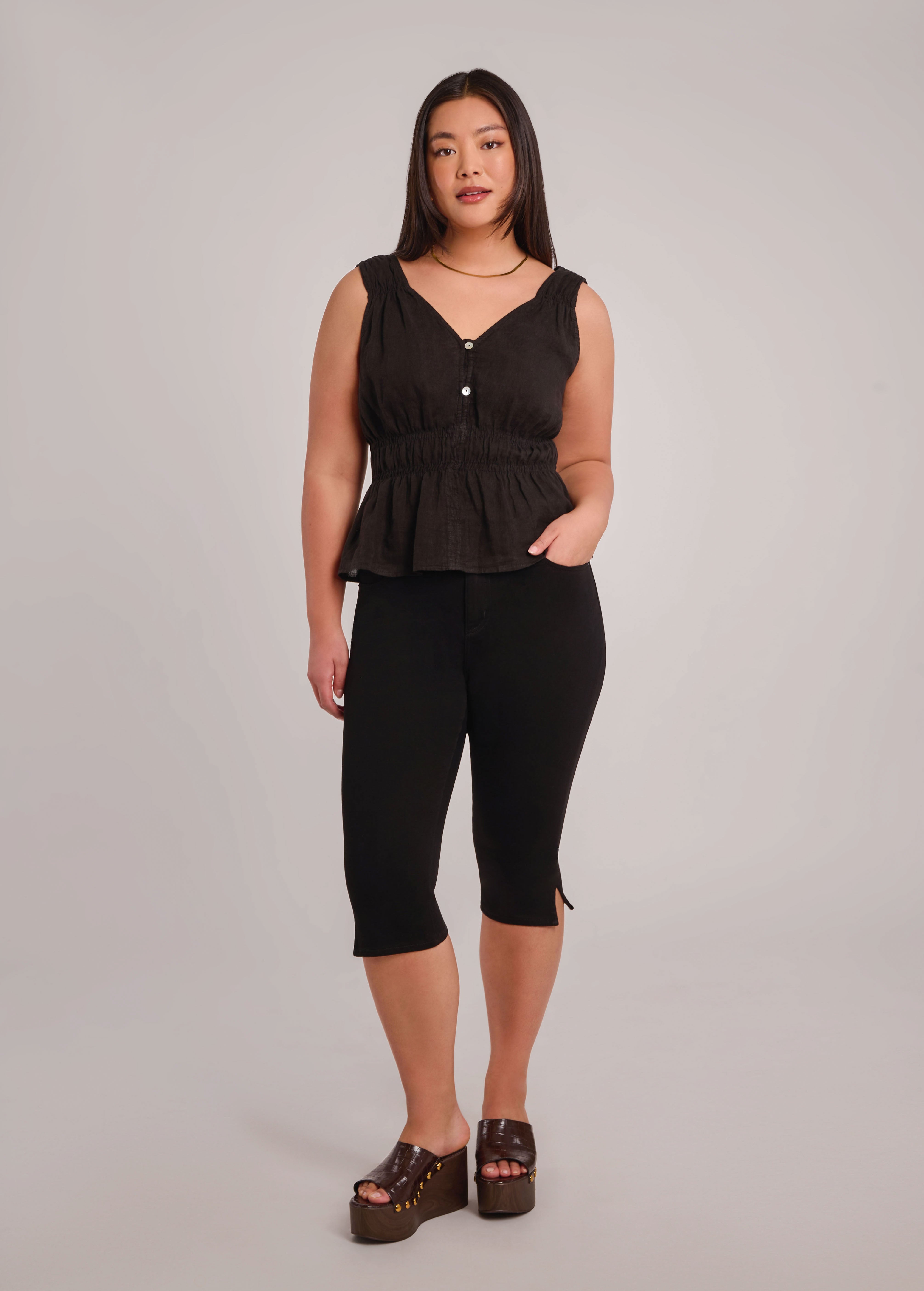 ELOISE V-NECK LINEN TANK TOP / BLACK