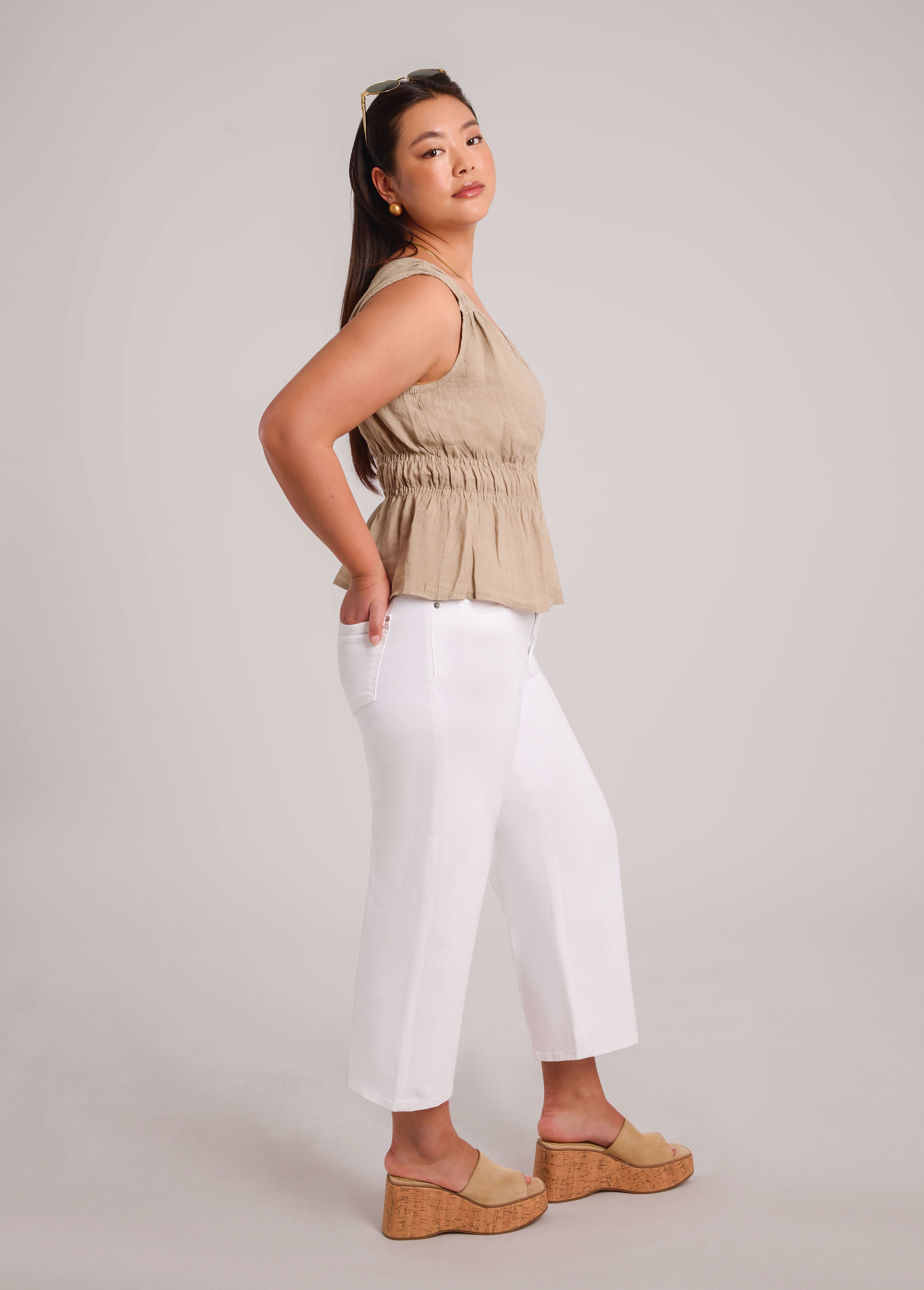 ELOISE V-NECK LINEN TANK TOP / SAND DUNE