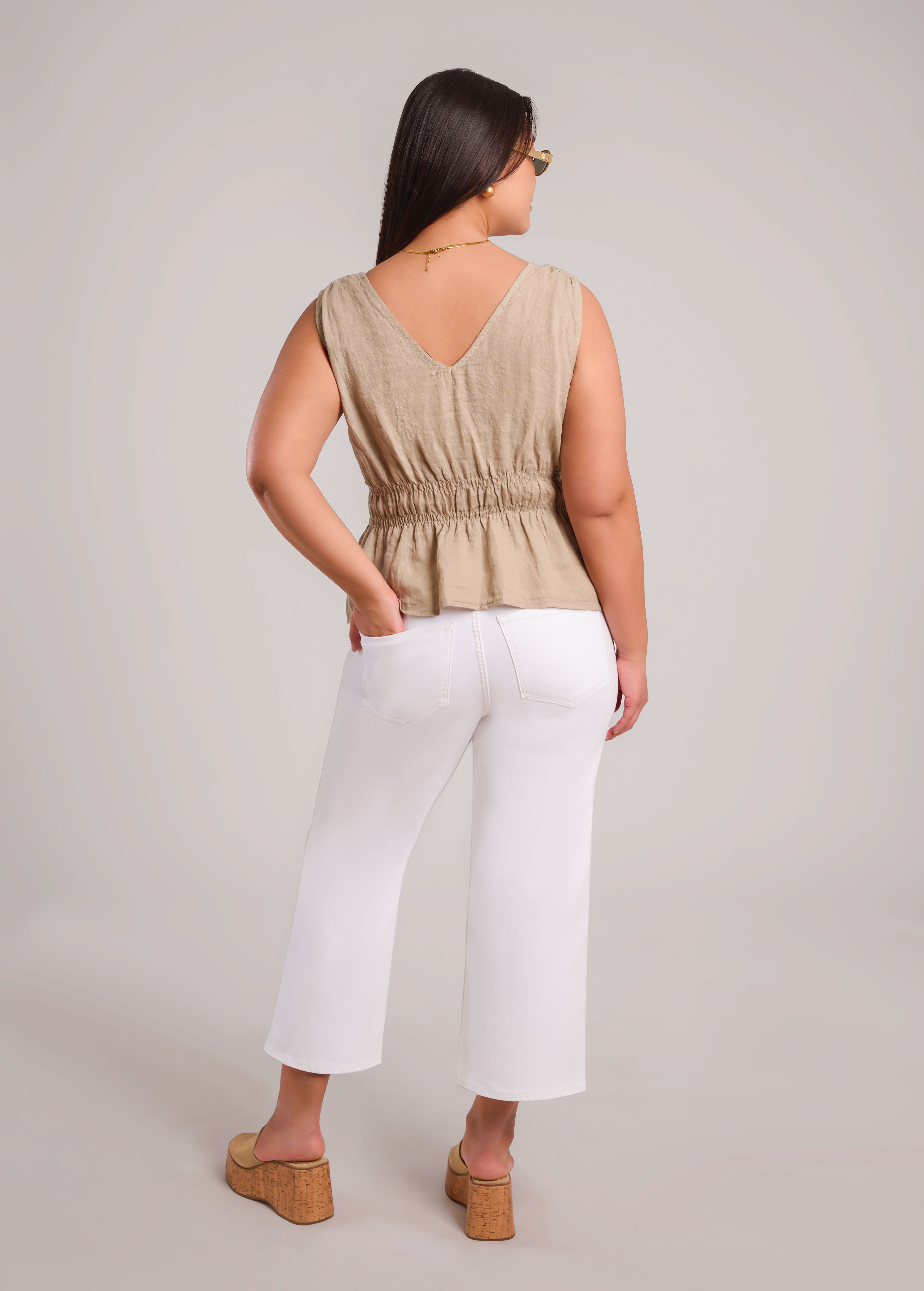 ELOISE V-NECK LINEN TANK TOP / SAND DUNE