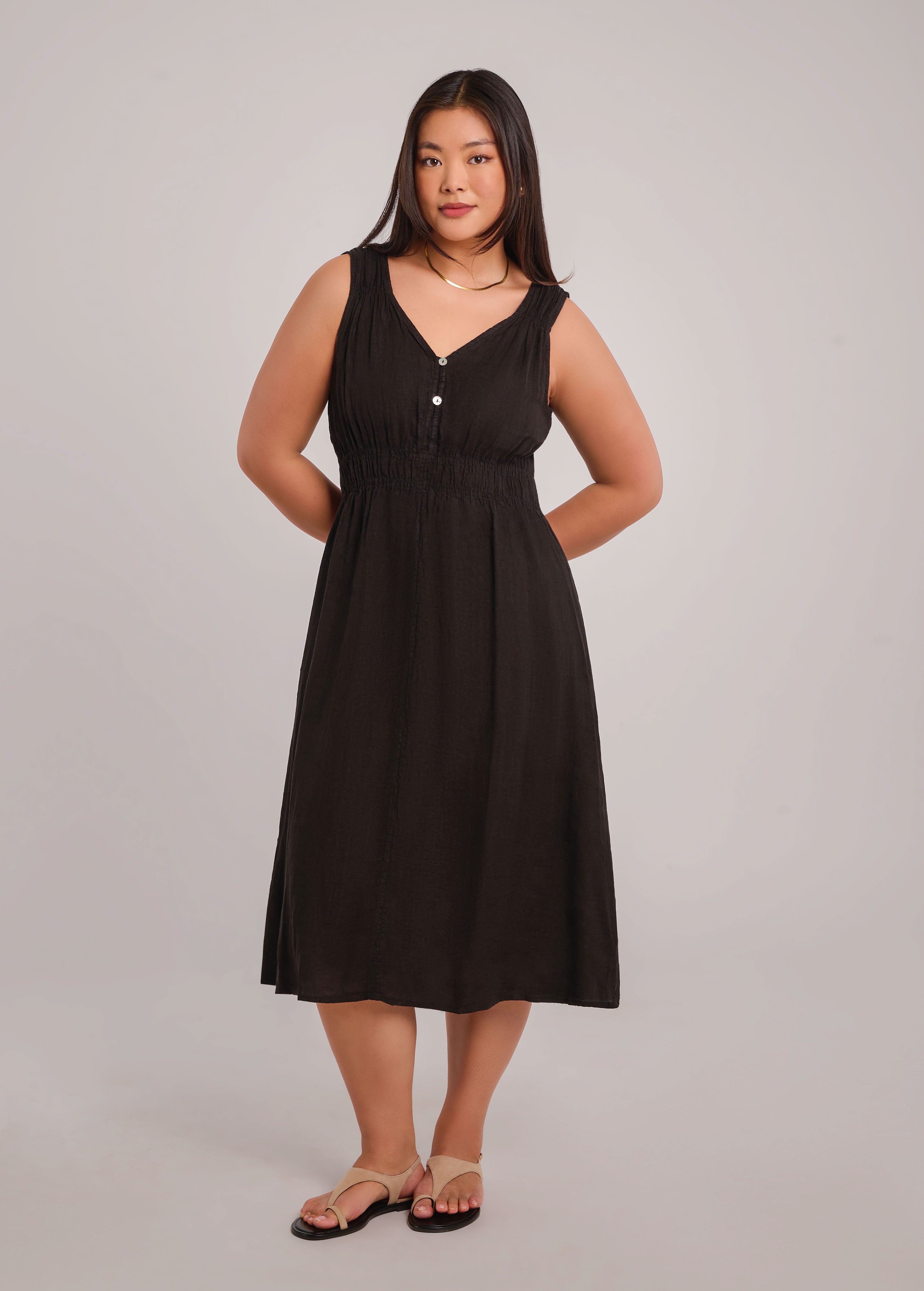 LUNA MIDI LINEN DRESS / BLACK