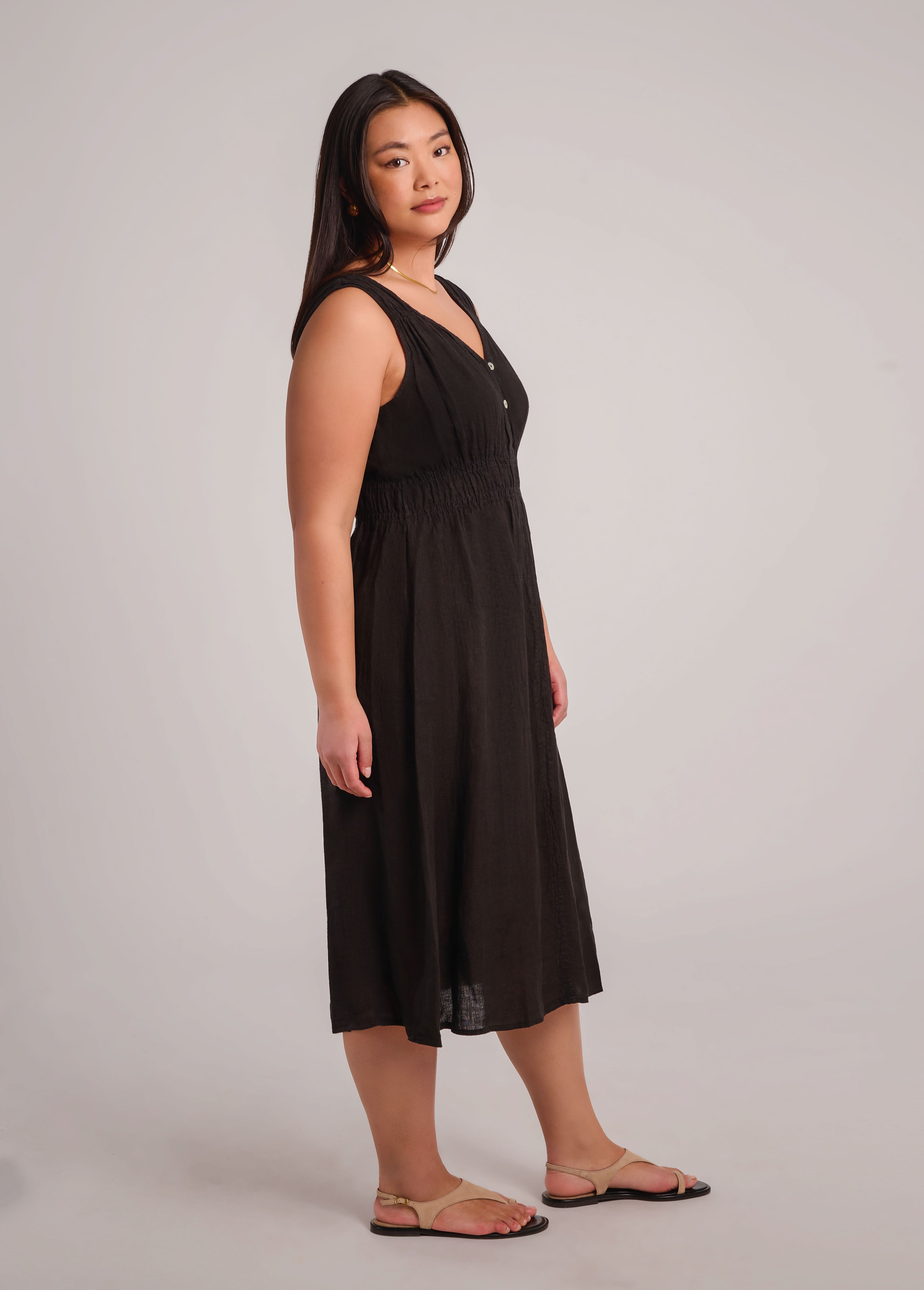LUNA MIDI LINEN DRESS / BLACK