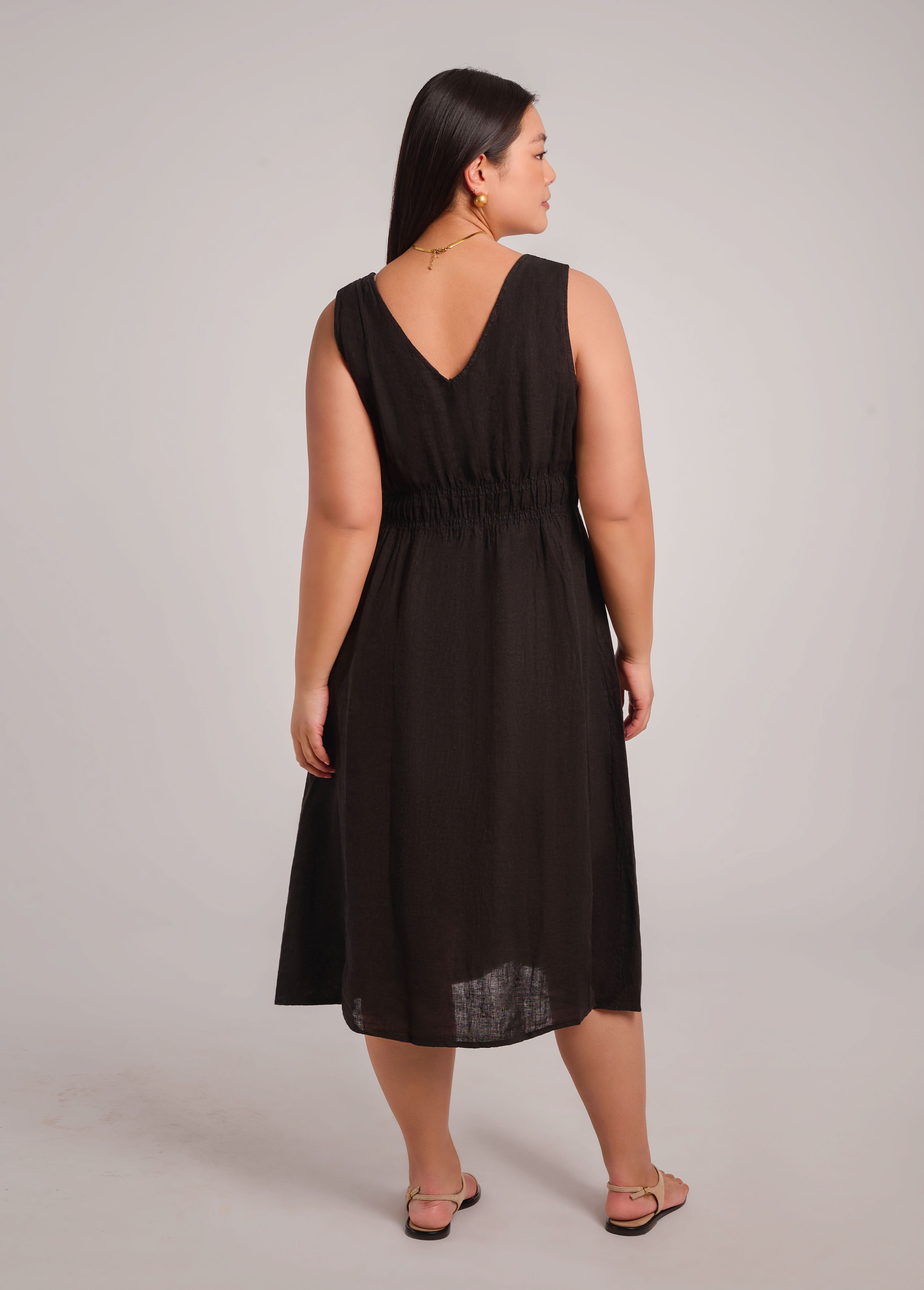 LUNA MIDI LINEN DRESS / BLACK