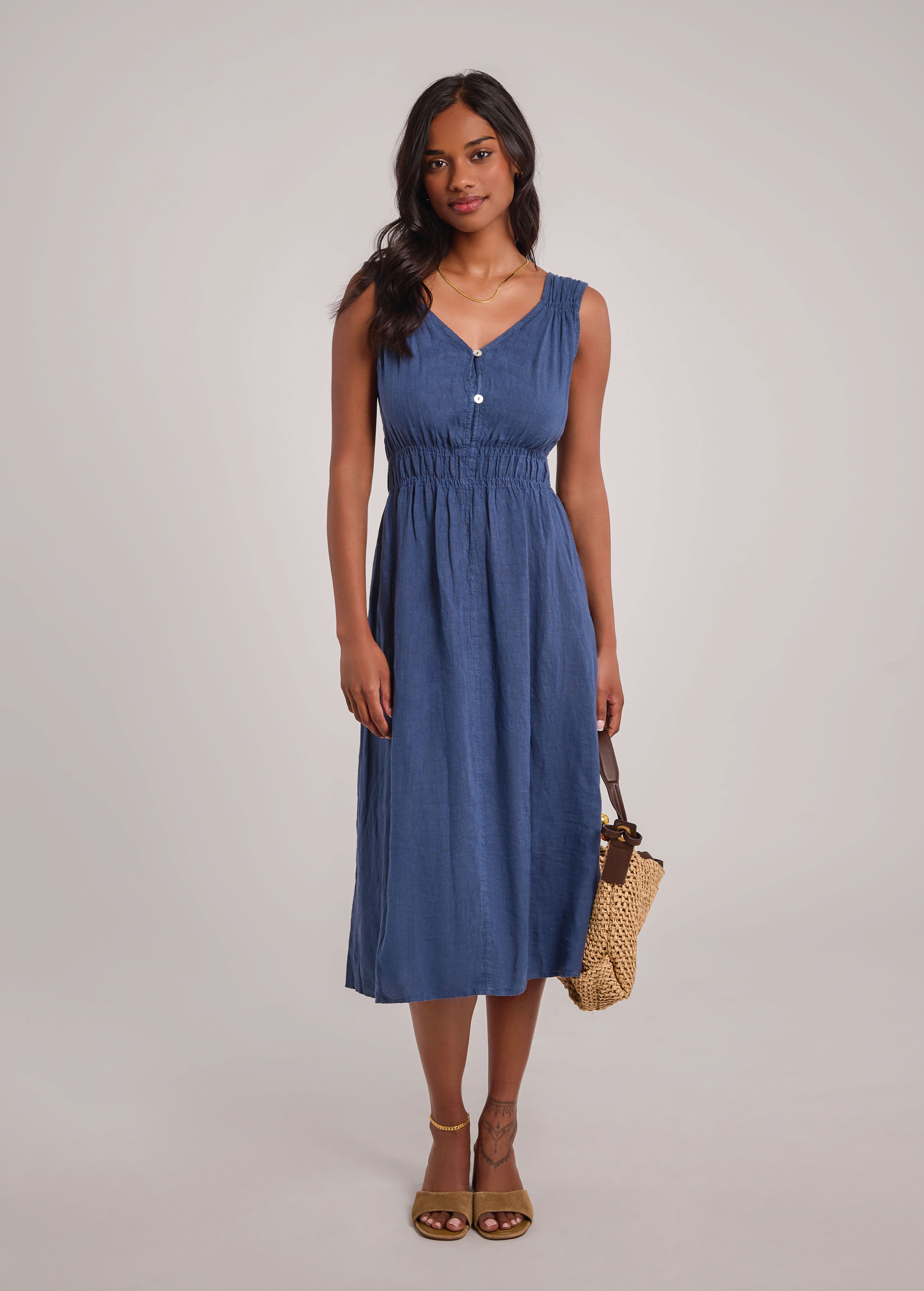 LUNA MIDI LINEN DRESS / DENIM