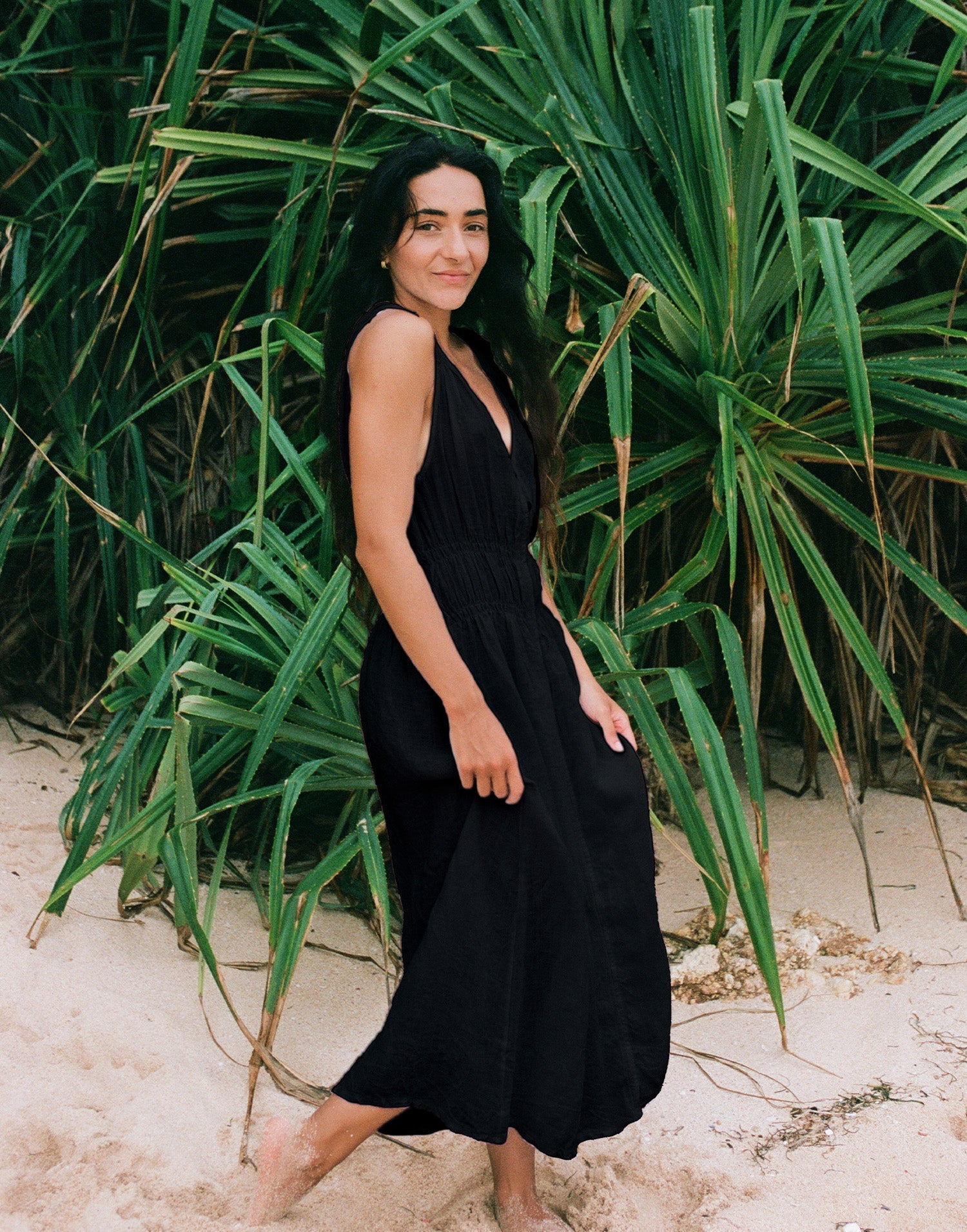 LUNA MIDI LINEN DRESS / BLACK LUNA MIDI LINEN DRESS / BLACK