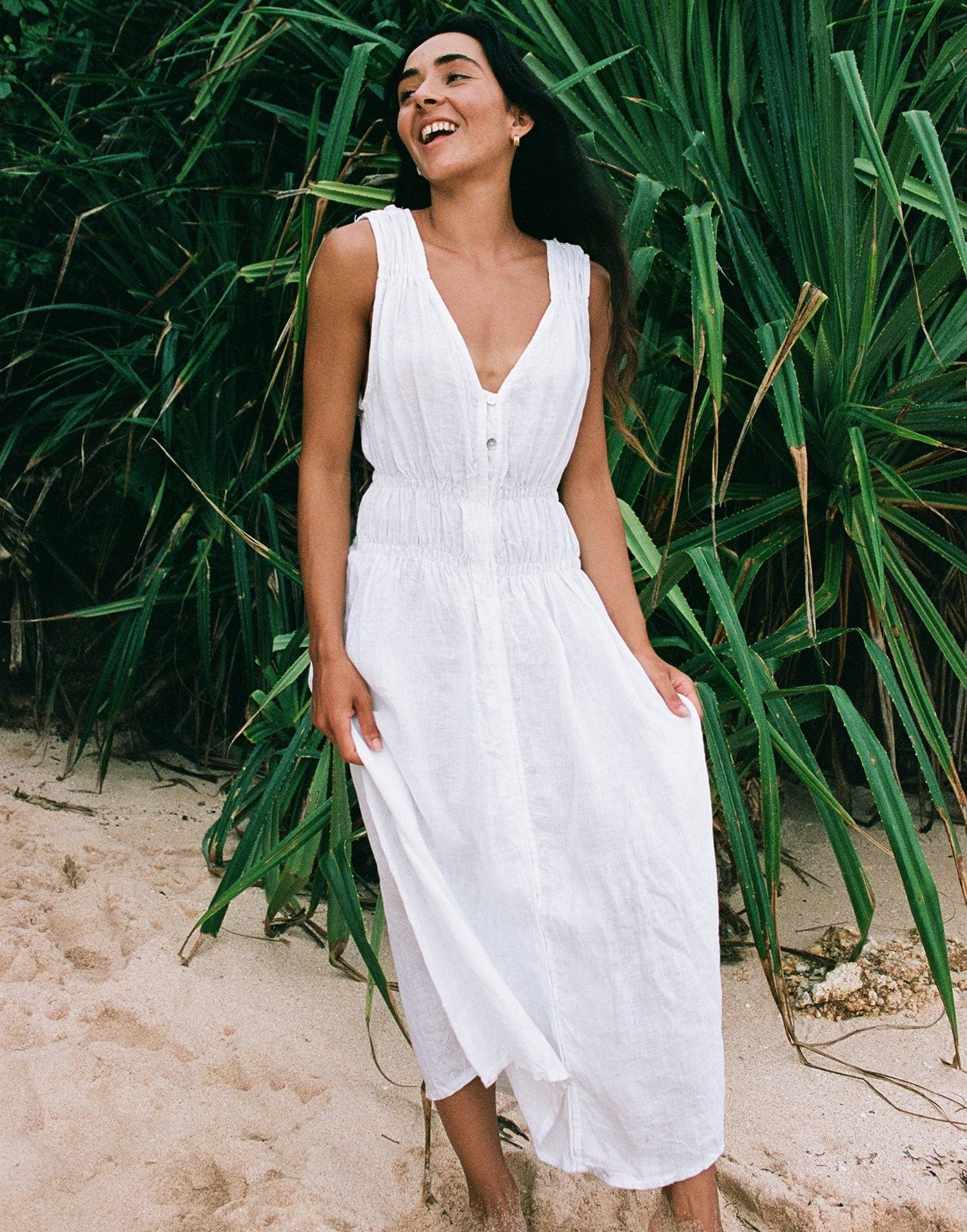 LUNA MIDI LINEN DRESS / WHITE LUNA MIDI LINEN DRESS / WHITE