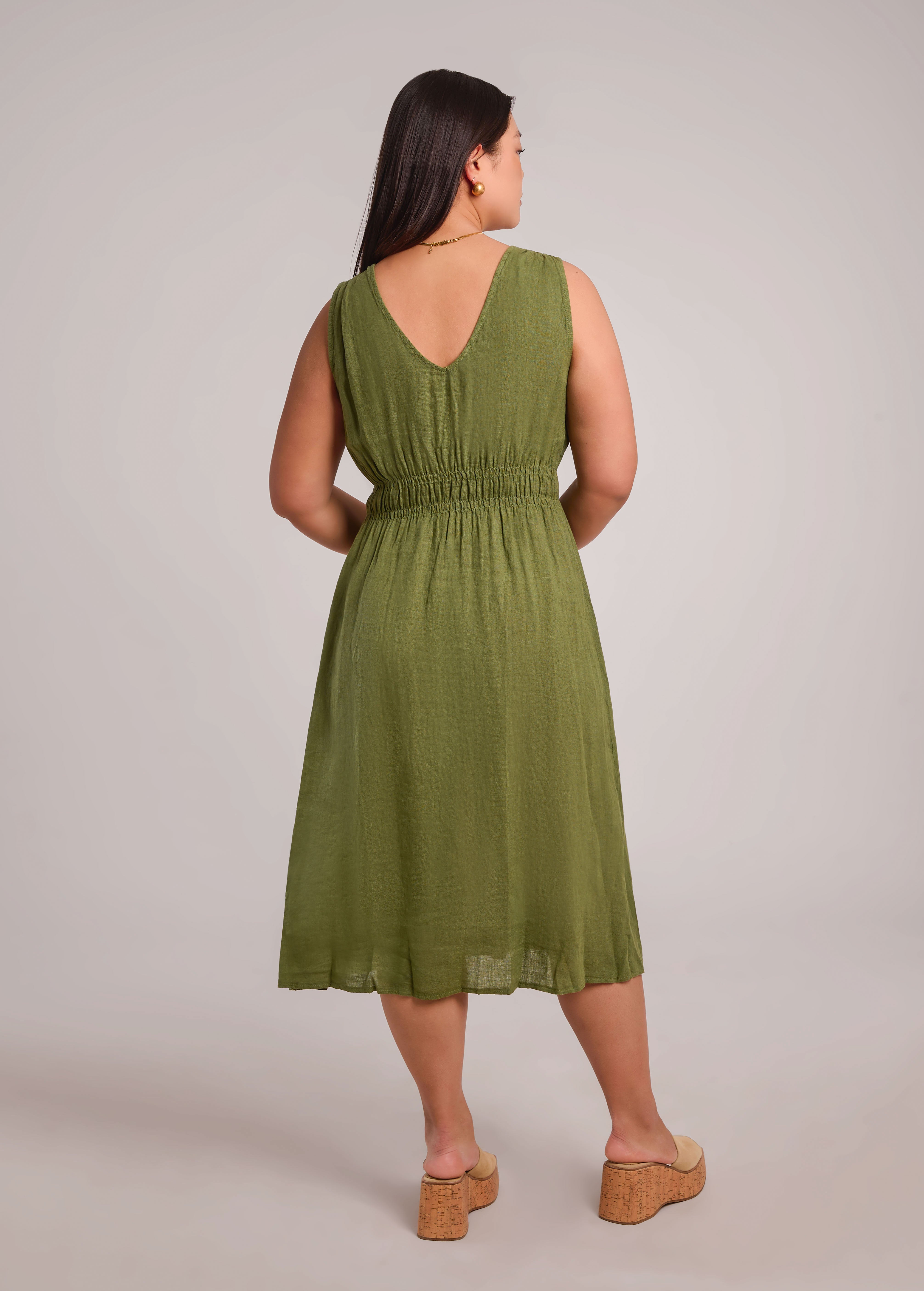 LUNA MIDI LINEN DRESS / MOSS
