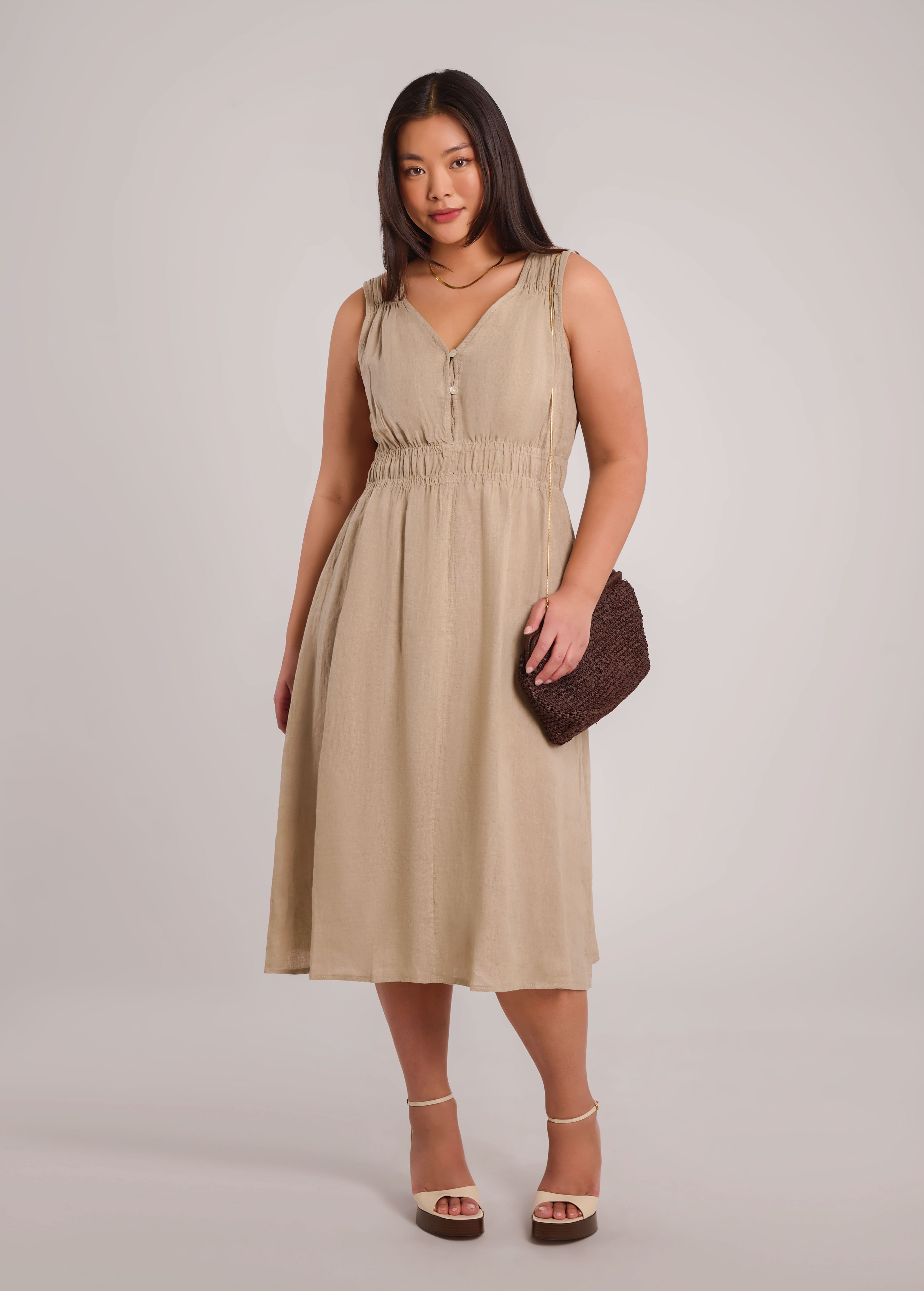 LUNA MIDI LINEN DRESS / SAND DUNE