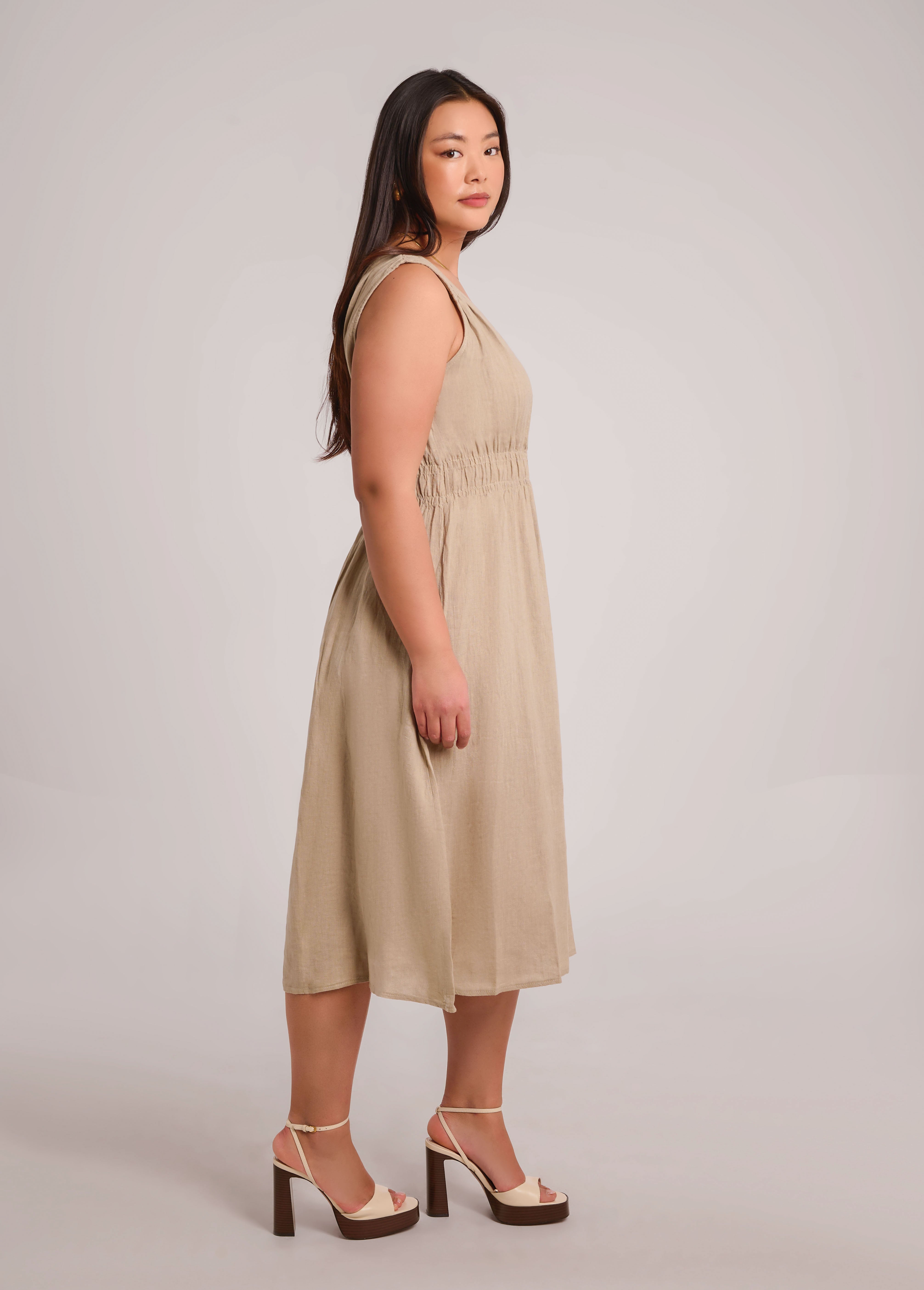 LUNA MIDI LINEN DRESS / SAND DUNE