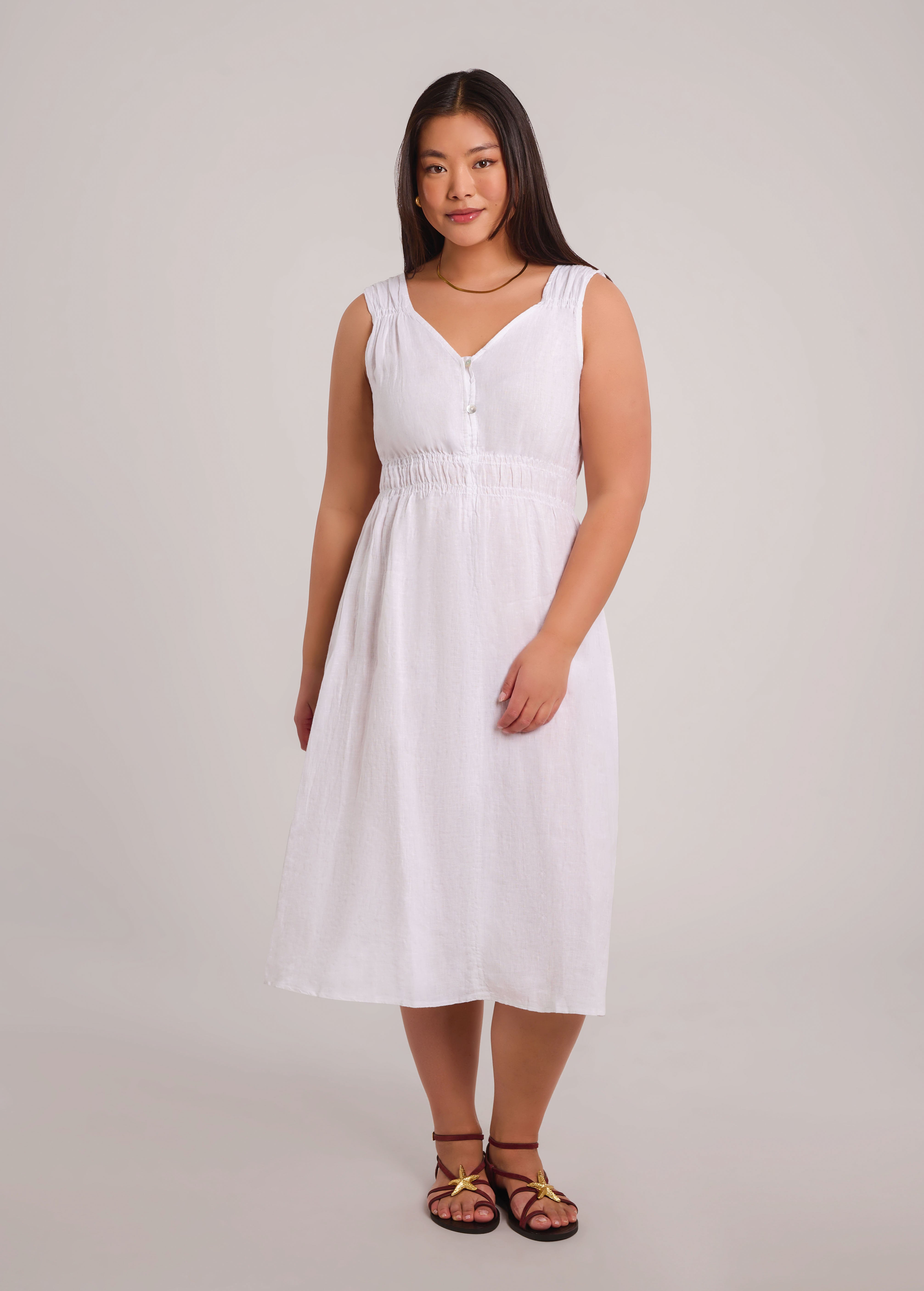 LUNA MIDI LINEN DRESS / WHITE