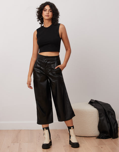 LILY WIDE LEG VEGAN LEATHER PANT / BLACK