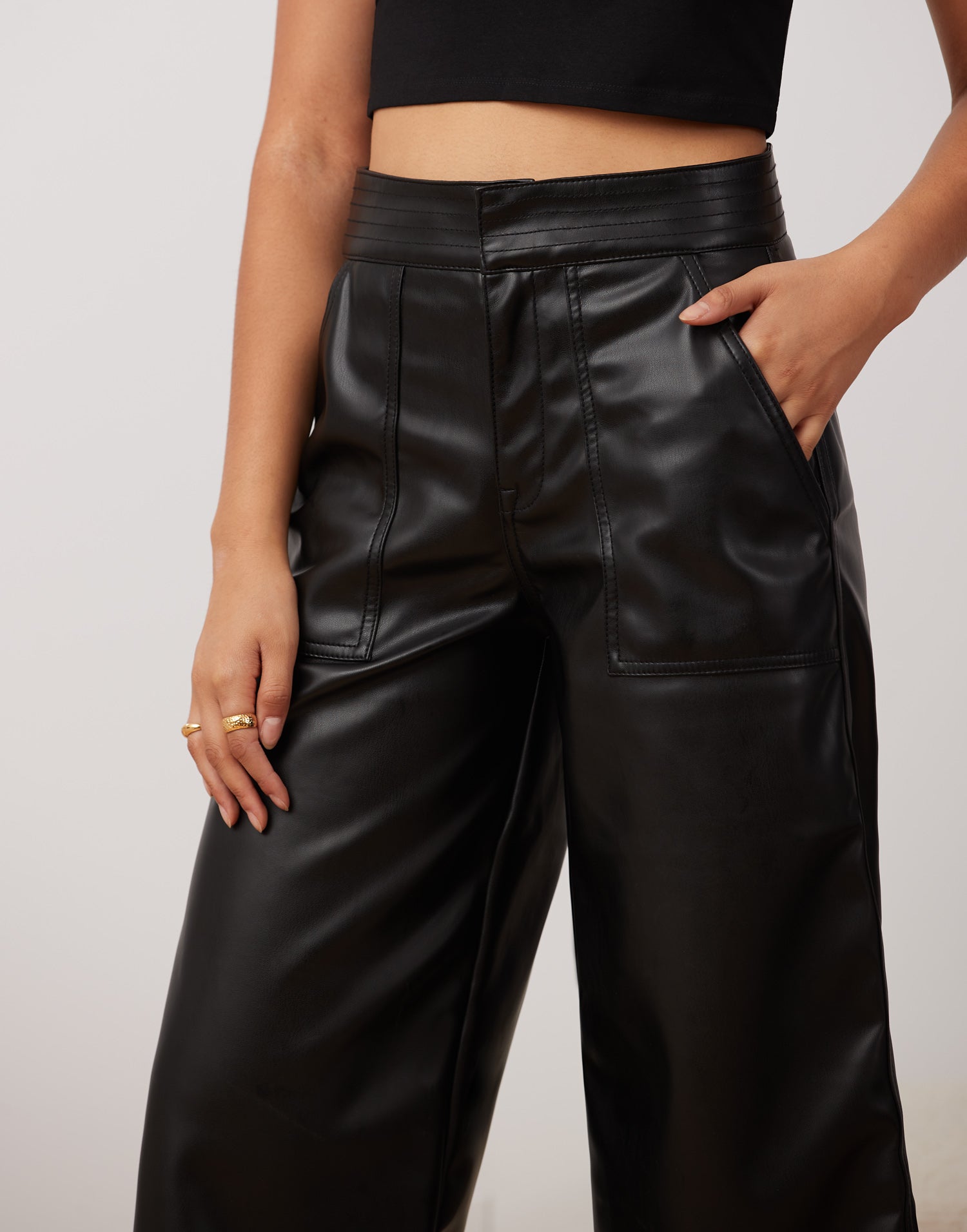 LILY WIDE LEG VEGAN LEATHER PANT / BLACK