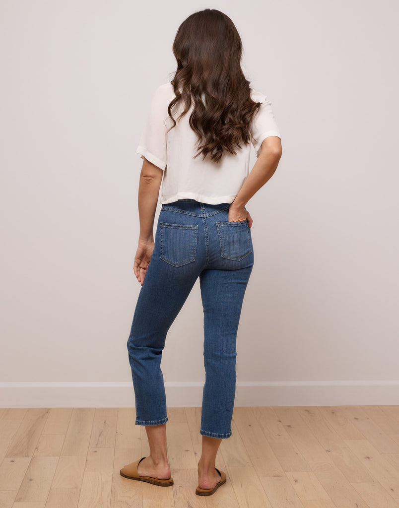 medium blue cropped slim jeans