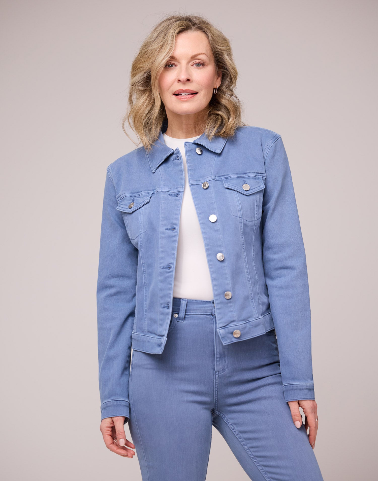 Blue jacket with blue jeans best sale