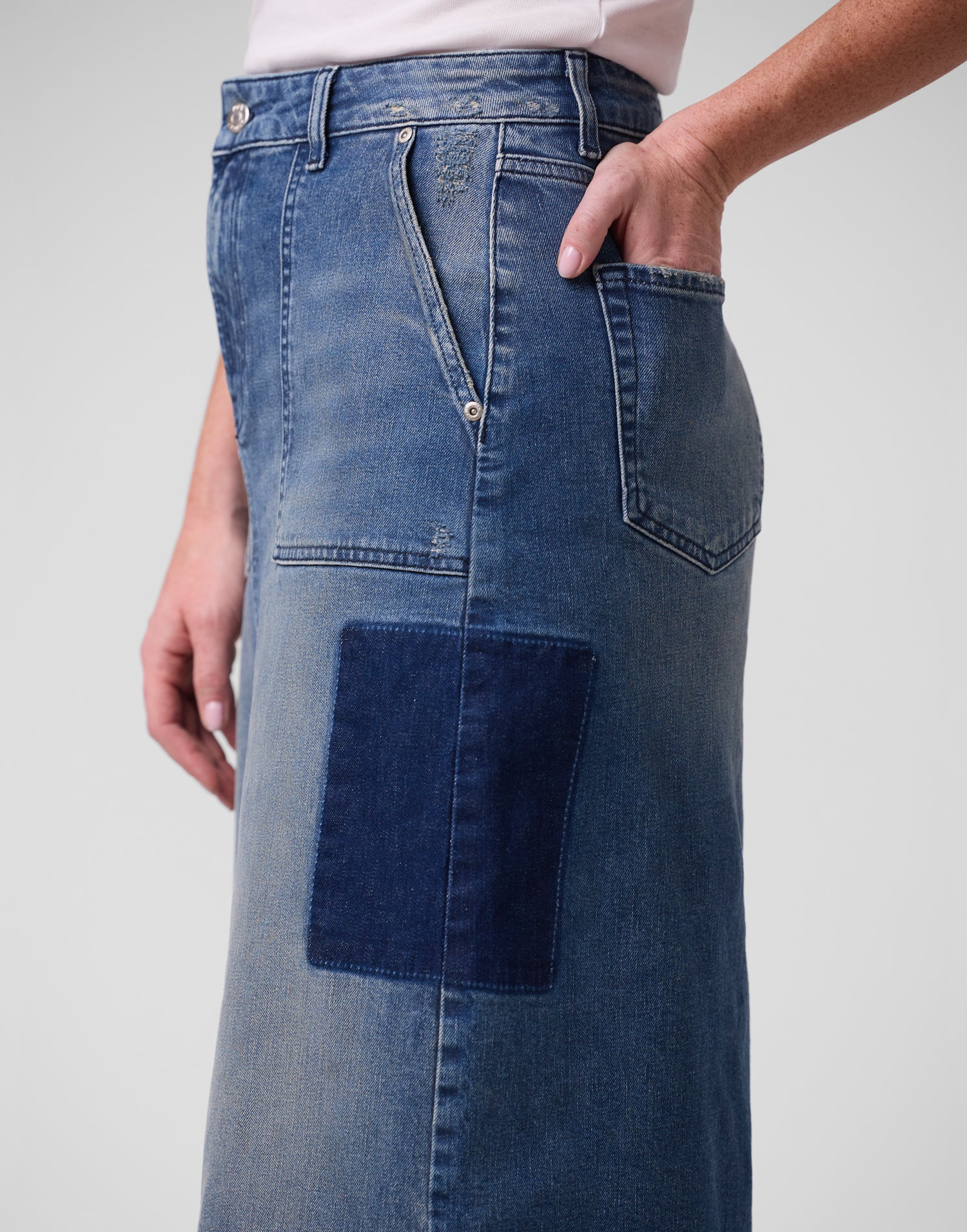 Blue denim skirt yoga pants hotsell