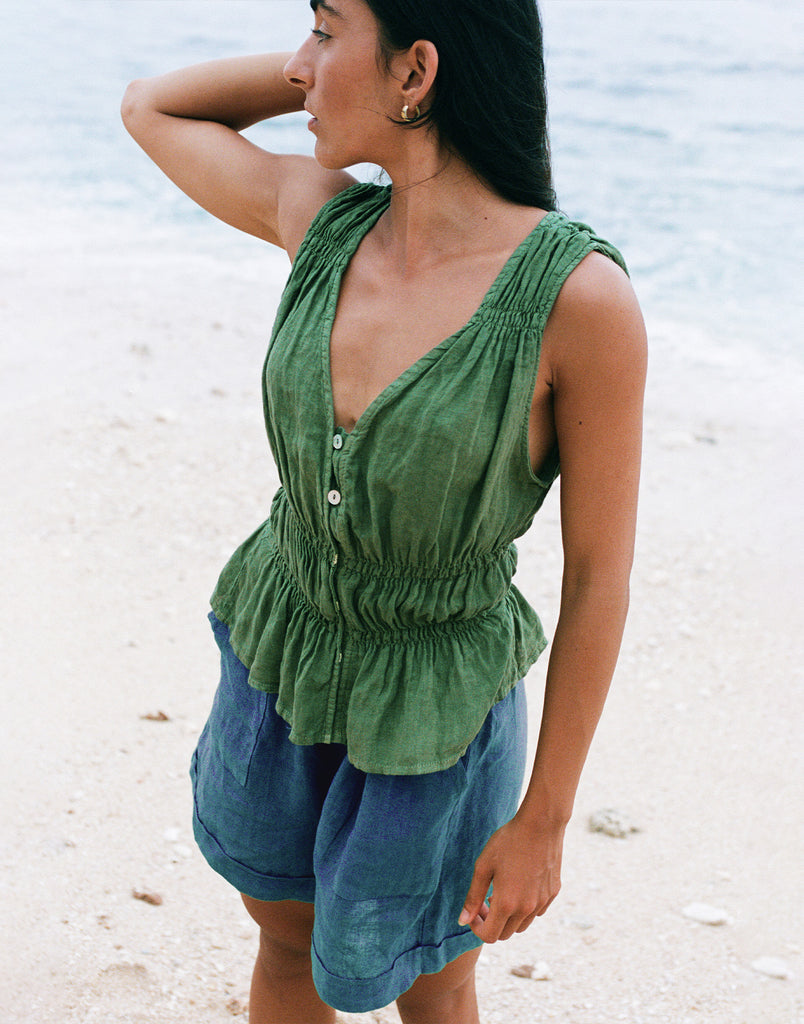 WILLA WIDE LEG LINEN SHORTS / DENIM