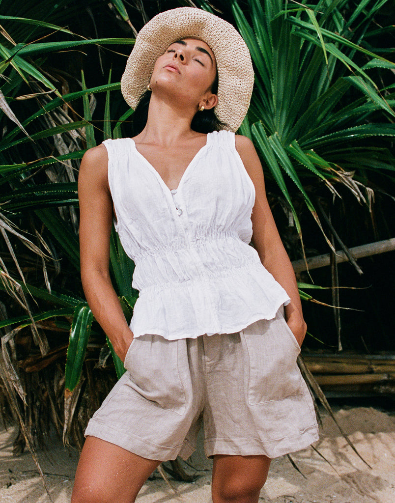 WILLA WIDE LEG LINEN SHORTS / SAND DUNE