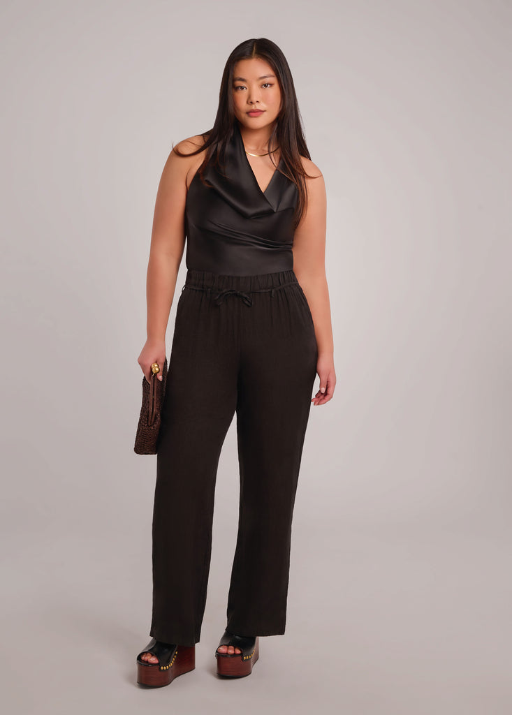 NORA BELTED LINEN TROUSERS / BLACK
