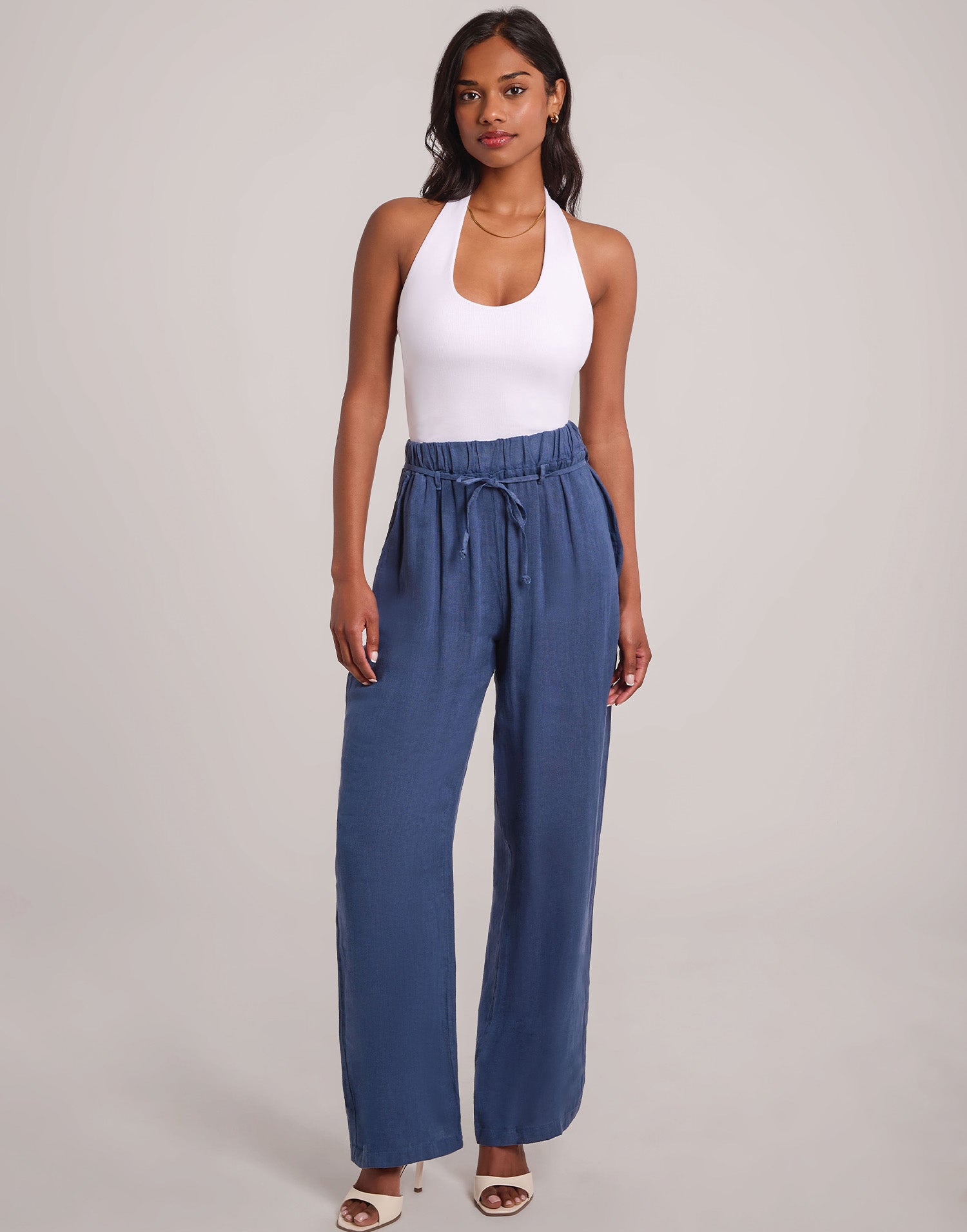 NORA BELTED LINEN TROUSERS / DENIM