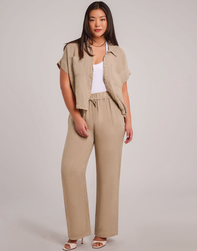 NORA BELTED LINEN TROUSERS / SAND DUNE