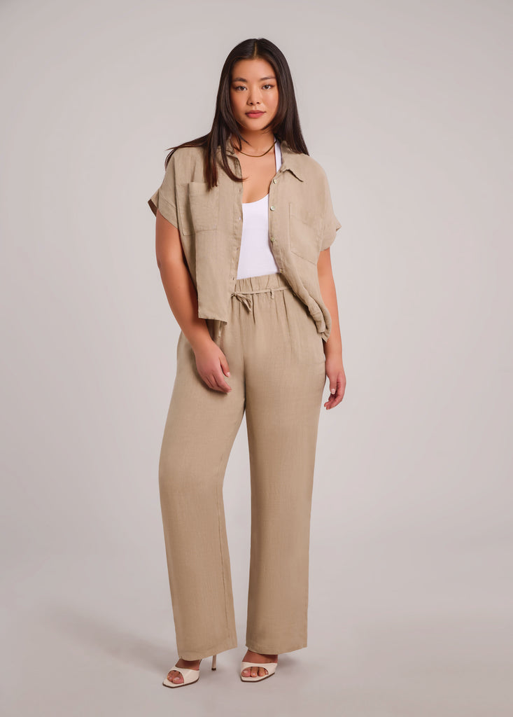 NORA BELTED LINEN TROUSERS / SAND DUNE