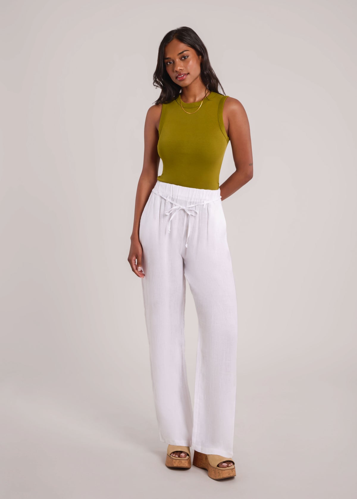 NORA BELTED LINEN TROUSERS / WHITE XL